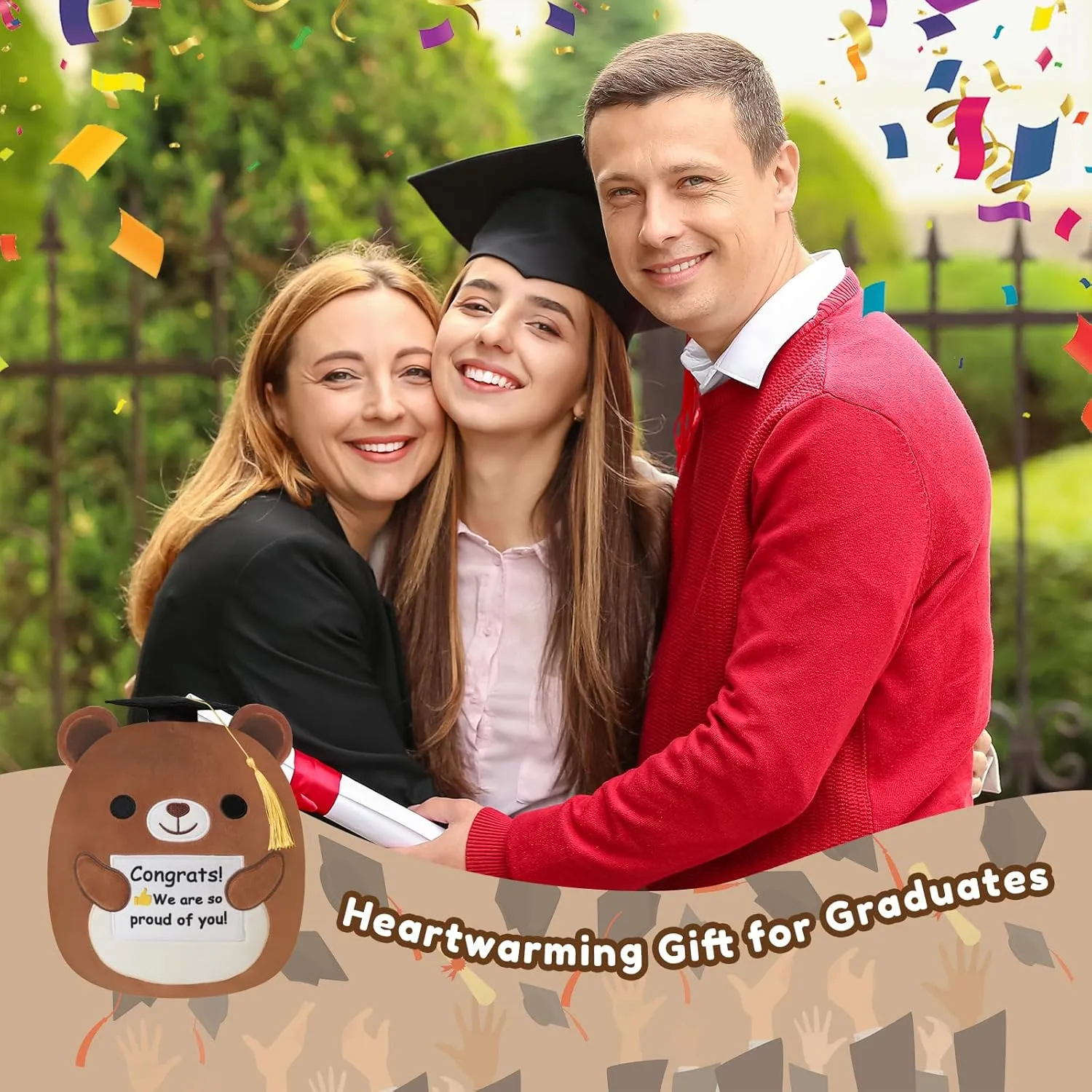 Bear Plush Brown Bear Stuffed Animal with Congratulation Graduation Card for Students Aderable Celebratory Gradua Gifts Souvenir 10 Inch