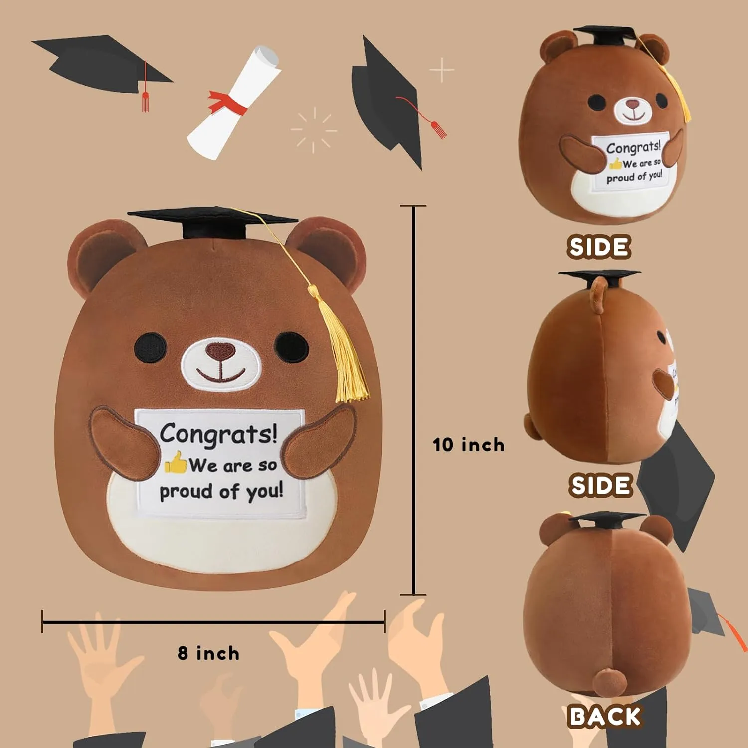 Bear Plush Brown Bear Stuffed Animal with Congratulation Graduation Card for Students Aderable Celebratory Gradua Gifts Souvenir 10 Inch