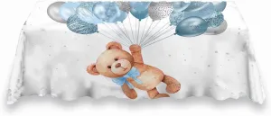 Bear Tablecloth for Baby Shower Decorations We Can Bearly Wait to Meet You Rectangle Table Covers Blue Balloons Boy Birthday Party Table Decors Supplies, 102x62 Inches ZB-1073