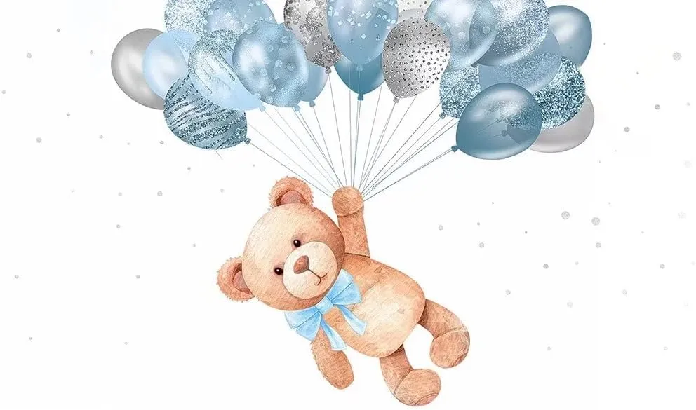 Bear Tablecloth for Baby Shower Decorations We Can Bearly Wait to Meet You Rectangle Table Covers Blue Balloons Boy Birthday Party Table Decors Supplies, 102x62 Inches ZB-1073