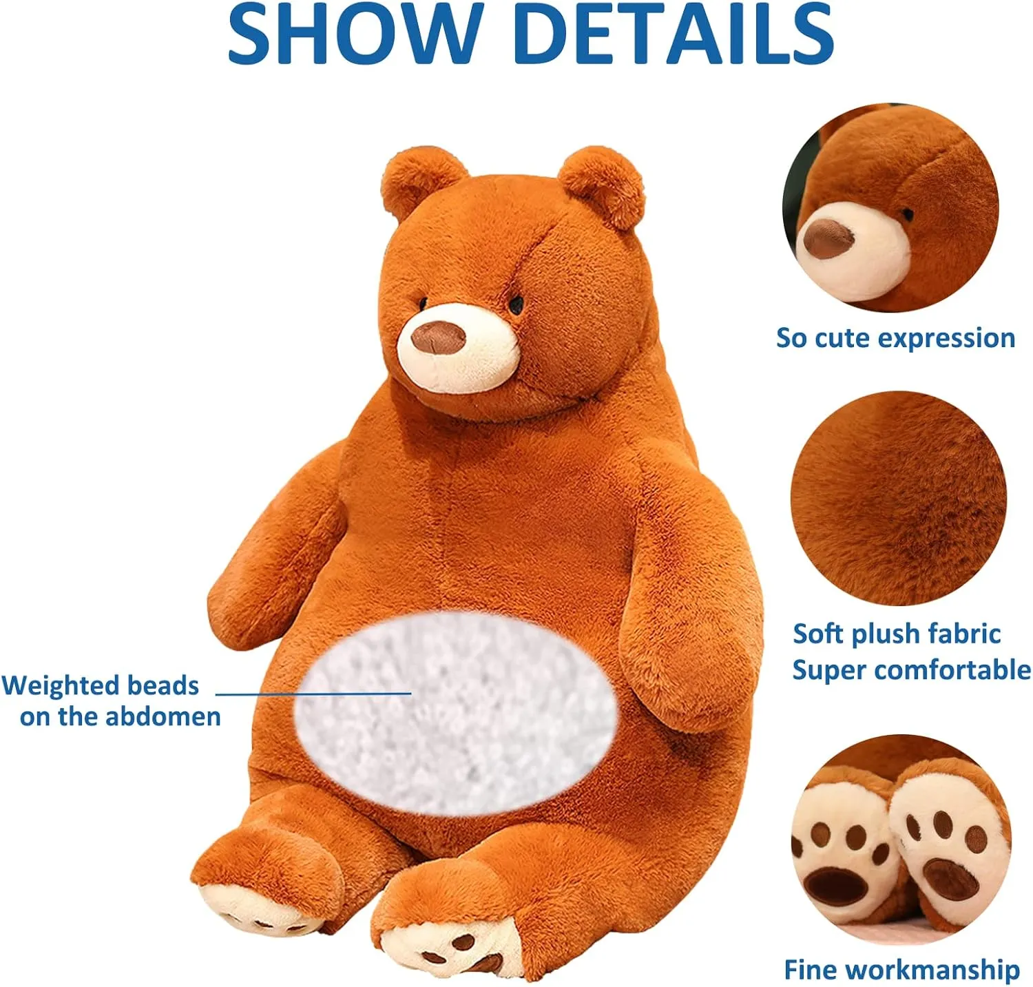 Bear Weighted Stuffed Animals, 21.5" 5.2 lbs Weighted Bear Plush Toy Large Brown Bear Weighted Plush Animal Pillow Gifts for Boys and Girls