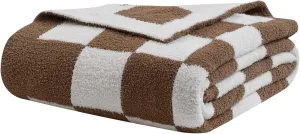 bearberry Fuzzy Checkerboard Grid Throw Blanket Soft Cozy Warm Microfiber Bed Blanket Decor for Couch Sofa Bed Travel Home (Mocha, 60''x80'')