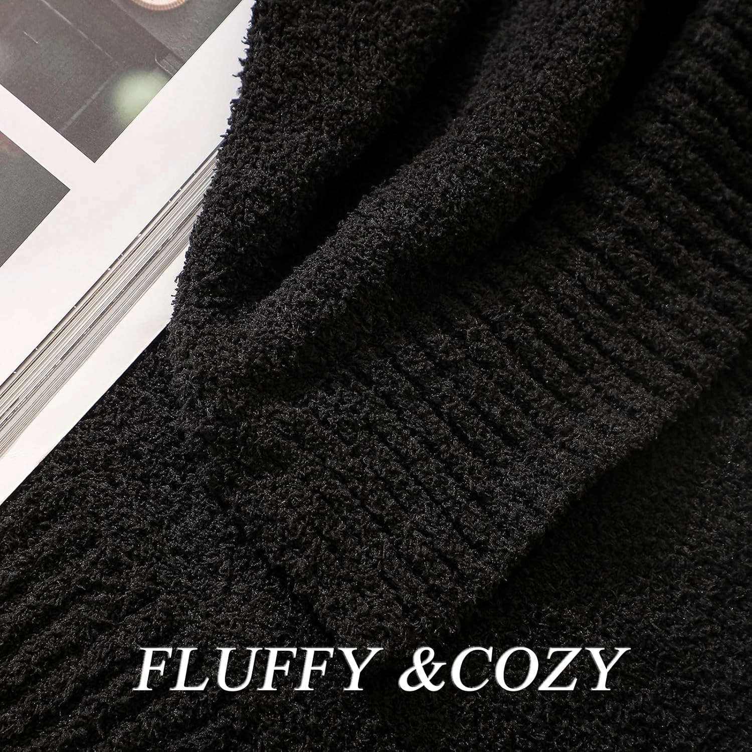 bearberry Super Soft Fluffy Throw Blanket Lightweight Cozy Warm Throw Blankets for Couch Bed Sofa All Season (Black, 50”x60”)