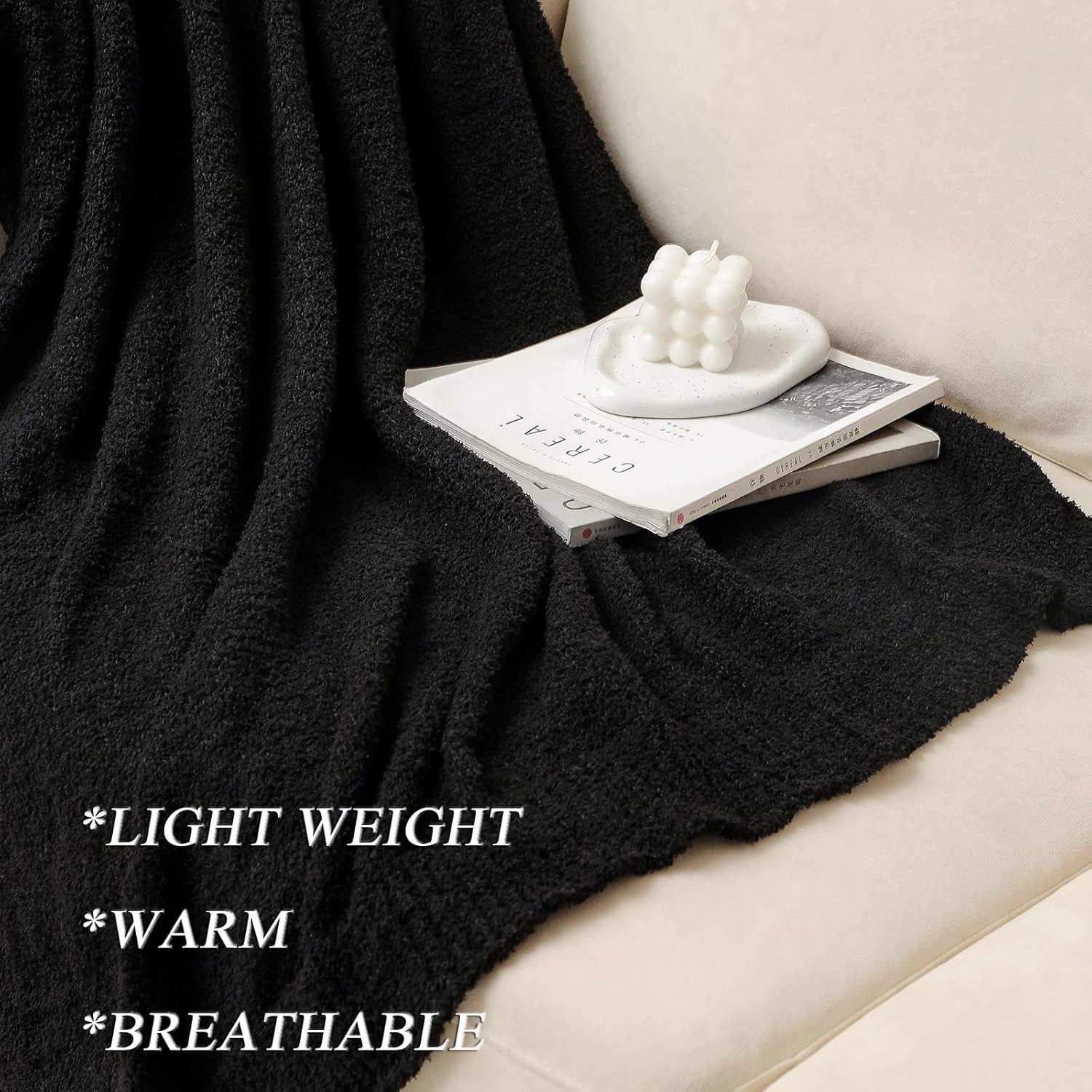 bearberry Super Soft Fluffy Throw Blanket Lightweight Cozy Warm Throw Blankets for Couch Bed Sofa All Season (Black, 50”x60”)
