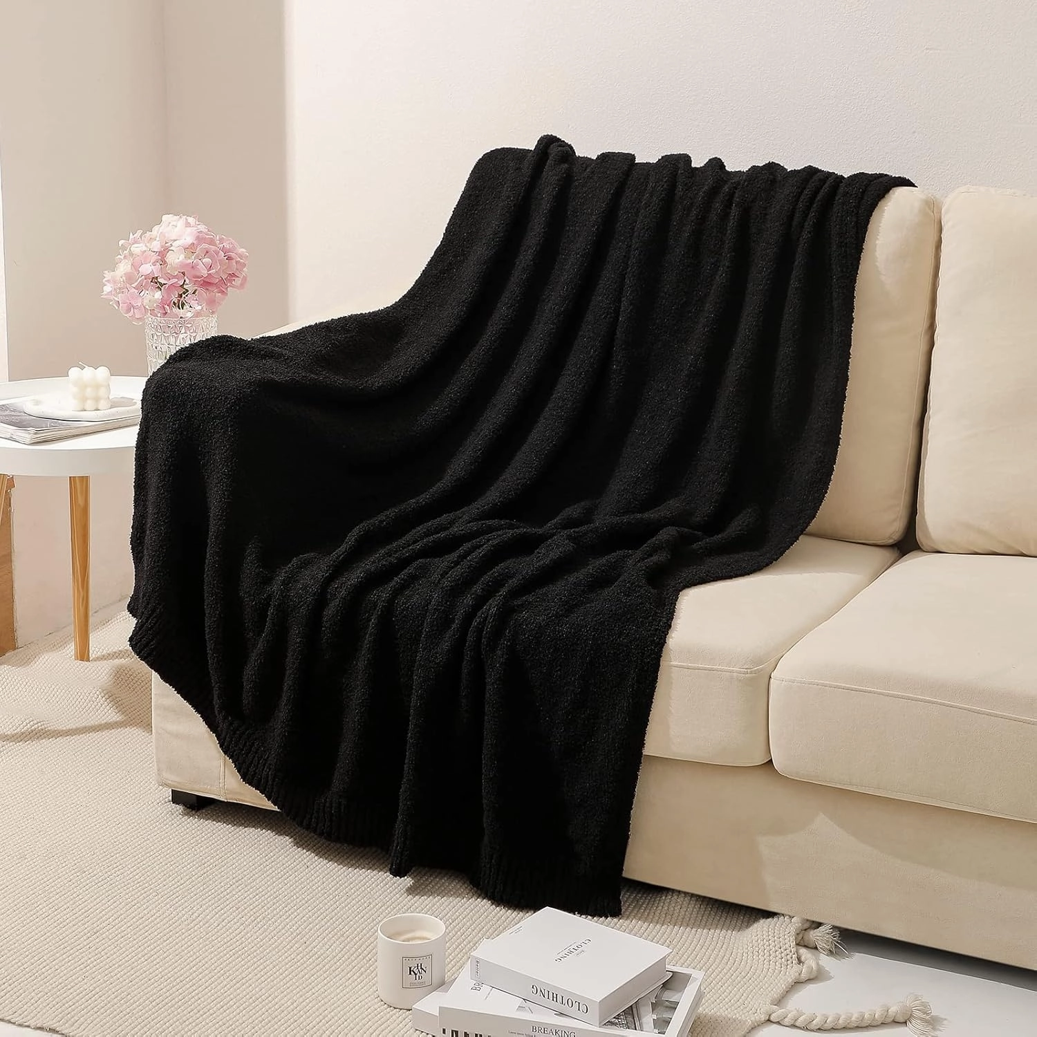bearberry Super Soft Fluffy Throw Blanket Lightweight Cozy Warm Throw Blankets for Couch Bed Sofa All Season (Black, 50”x60”)