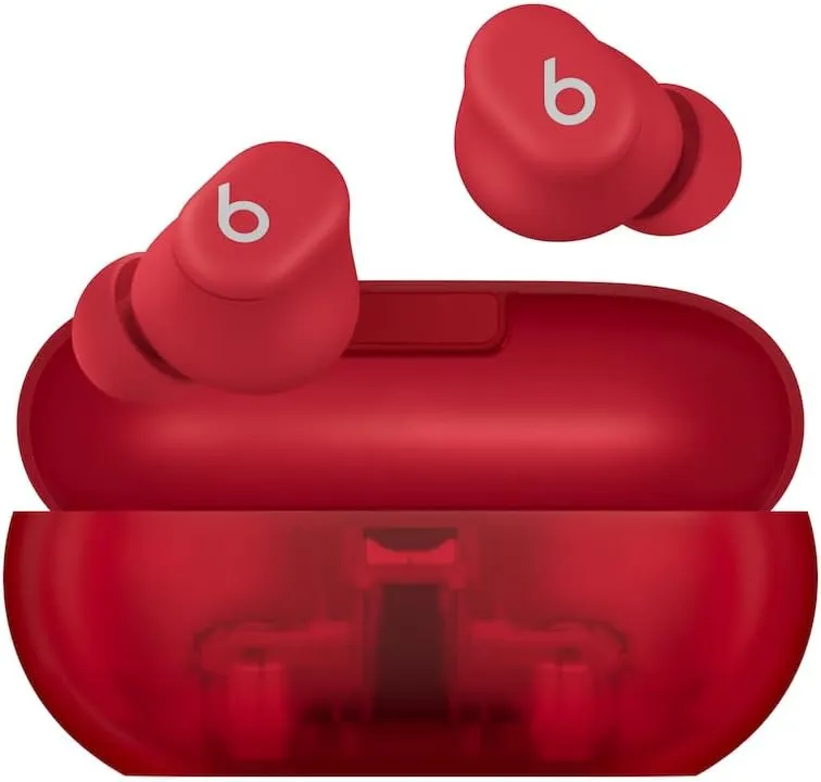 Beats by Dr. Dre Solo Buds - Wireless Bluetooth Earbuds | 18 Hours of Battery Life | Apple & Android Compatibility | Built-in Microphone - Transparent Red (Renewed)