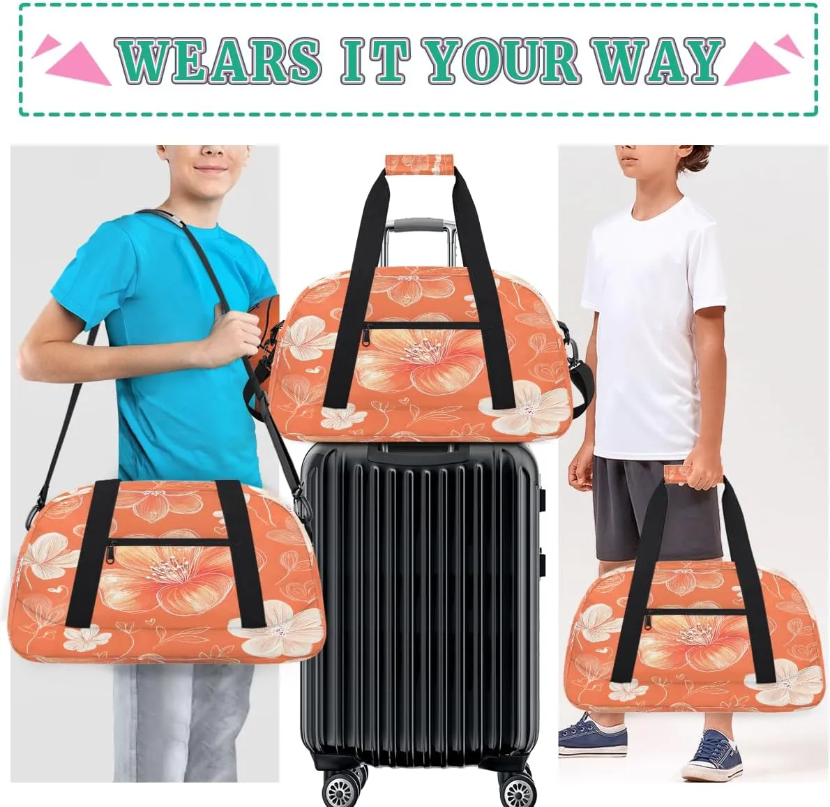 Beautiful Spring Flowers Kids Overnighter Duffel Bags for Boys, Carry-On Size Sports Gym Bag with Front Zipper Pocket for School Practice or Overnight Travel Weekender Sleepover Tote Bag