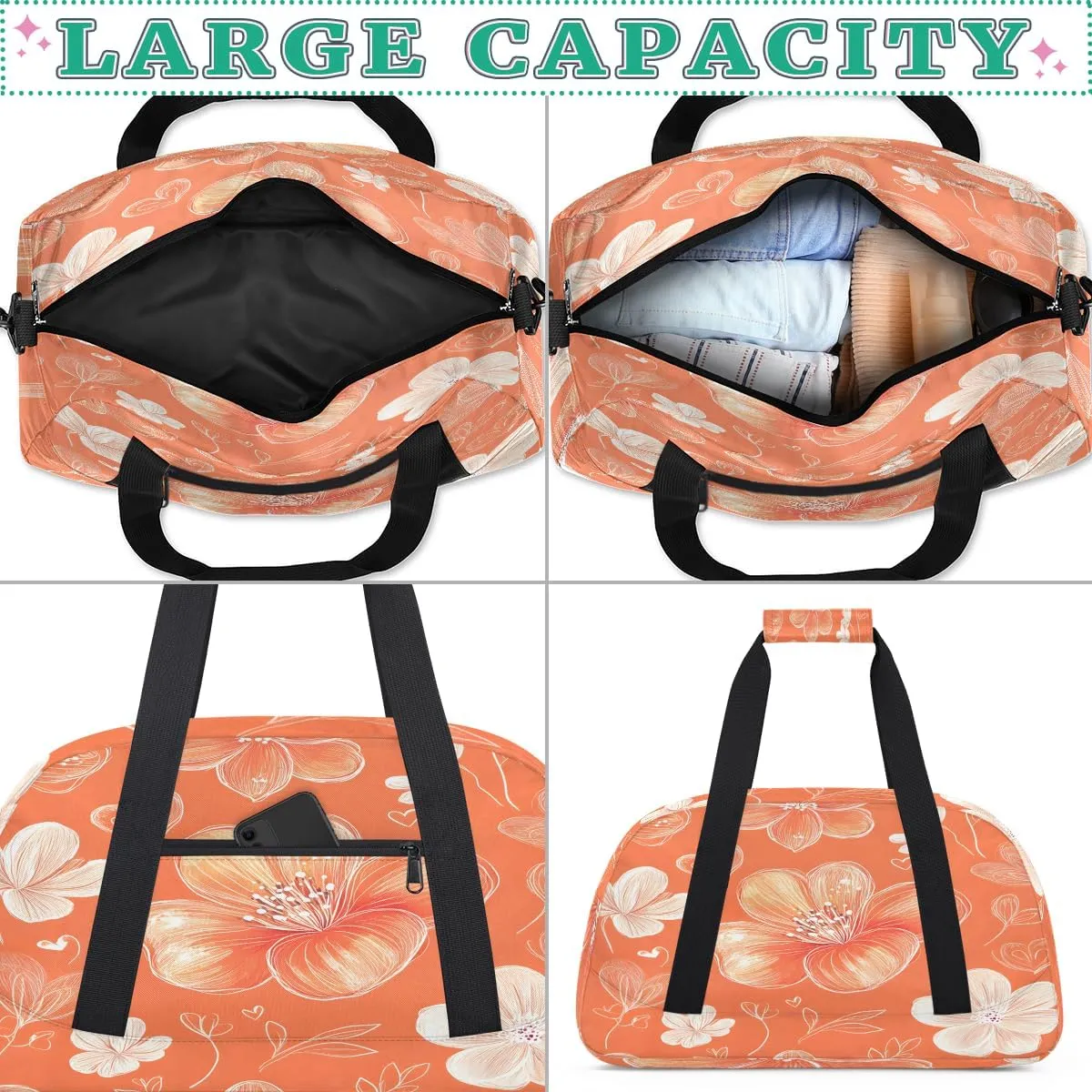 Beautiful Spring Flowers Kids Overnighter Duffel Bags for Boys, Carry-On Size Sports Gym Bag with Front Zipper Pocket for School Practice or Overnight Travel Weekender Sleepover Tote Bag