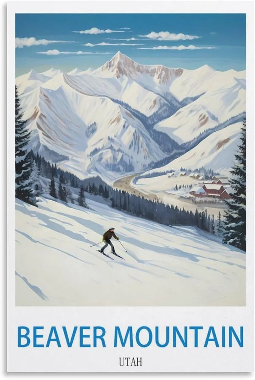 Beaver Mountain Utah Travel Poster Print Canvas Wall Art for Bedroom Living Room HD Print Posters 20x30inch(50x75cm)