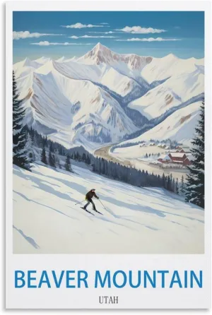 Beaver Mountain Utah Travel Poster Print Canvas Wall Art for Bedroom Living Room HD Print Posters 20x30inch(50x75cm)