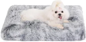Bedfolks Plush Waterproof Dog Crate Bed, Removable Washable Faux Fur Cover, Fluffy Kennel Bed 17"x12", Dark Grey