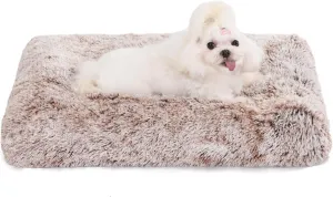 Bedfolks Waterproof Dog Crate Bed, Plush Dog Kennel Pad with Removable Washable Cover, Faux Fur, 17"x12", Brown
