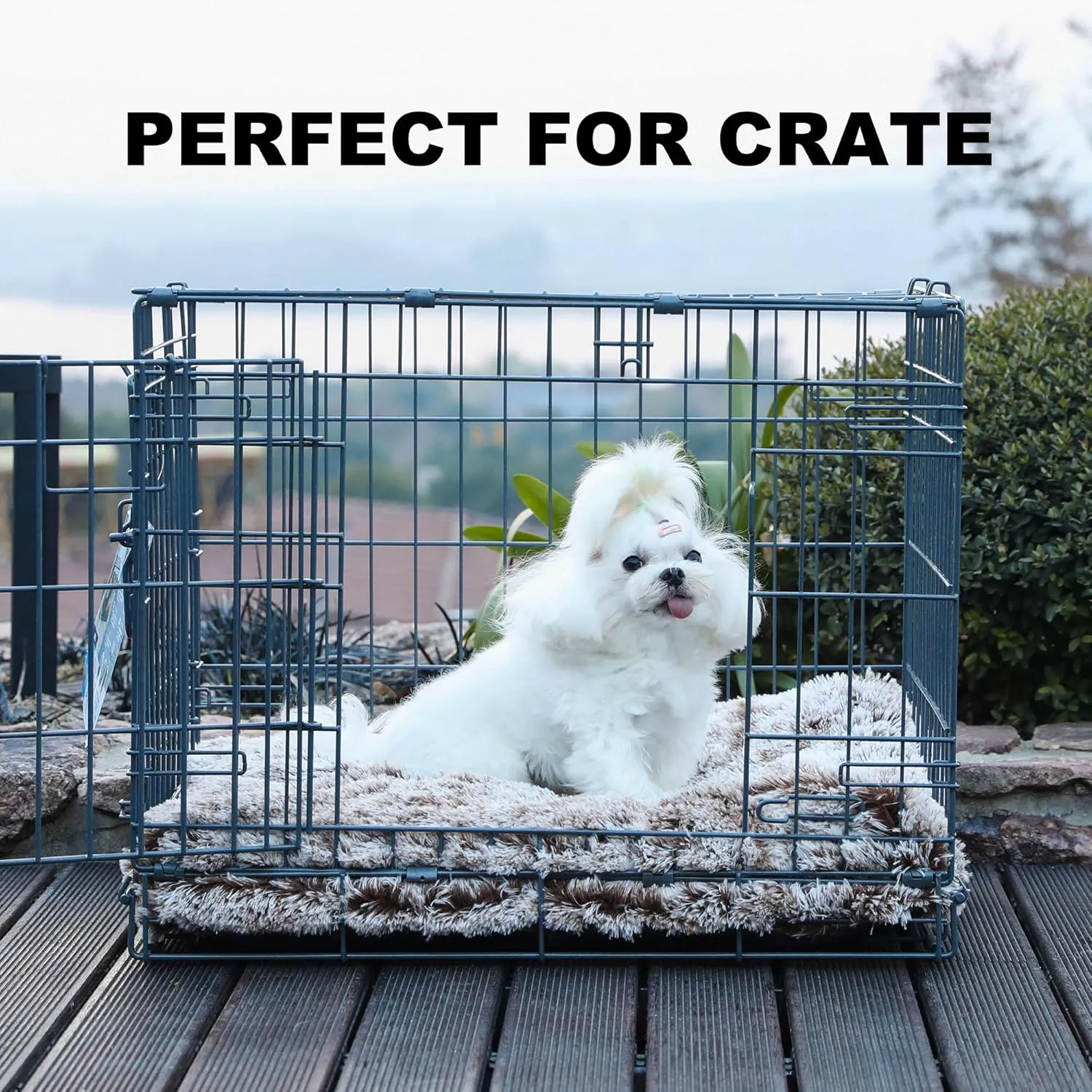 Bedfolks Waterproof Dog Crate Bed, Plush Dog Kennel Pad with Removable Washable Cover, Faux Fur, 17"x12", Brown