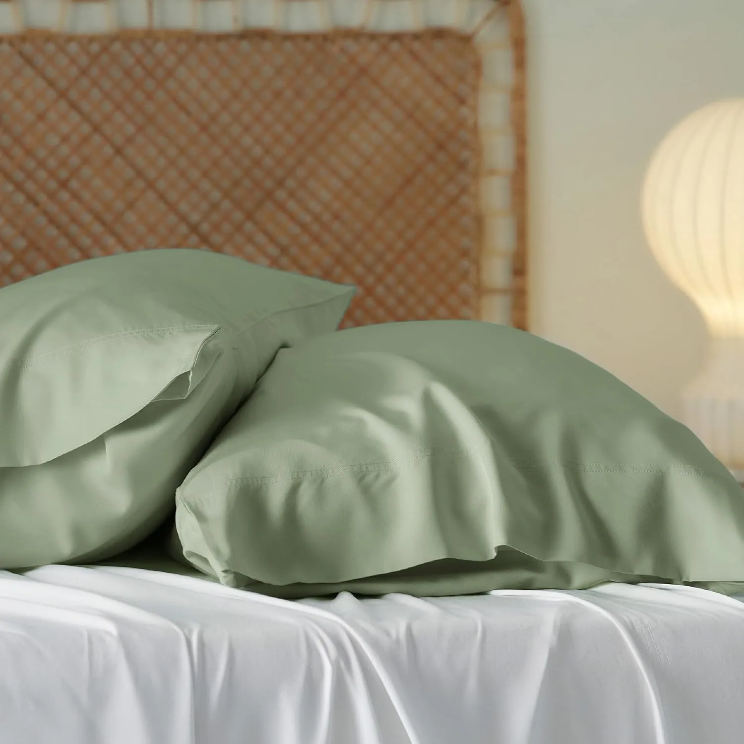 Bedsure Cooling Pillow Cases Queen Size Set of 2, Rayon Derived from Bamboo Cooling Pillowcase for Hot Sleepers, Cool Pillow Covers with Envelope Closure for Women Men, Sage Green, 20x30 Inches