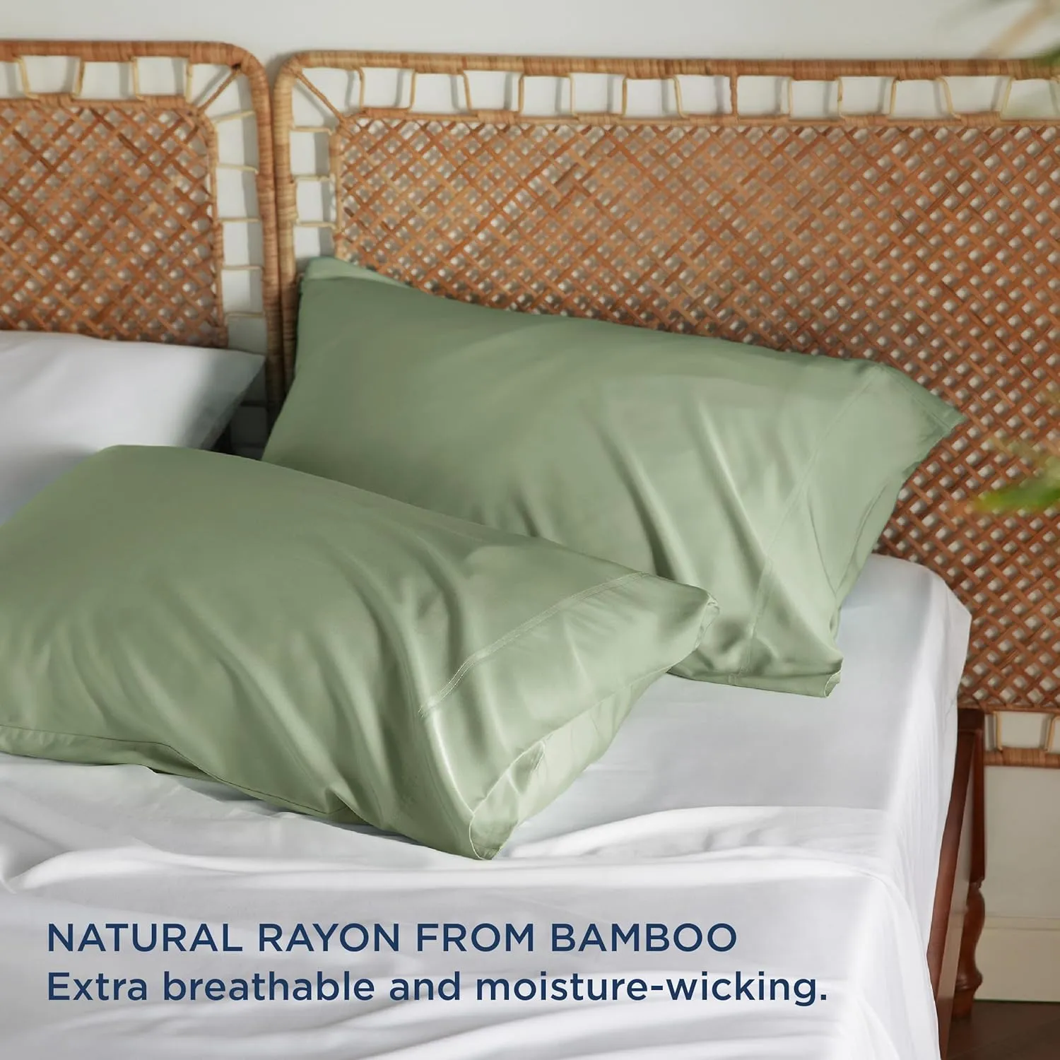 Bedsure Cooling Pillow Cases Queen Size Set of 2, Rayon Derived from Bamboo Cooling Pillowcase for Hot Sleepers, Cool Pillow Covers with Envelope Closure for Women Men, Sage Green, 20x30 Inches
