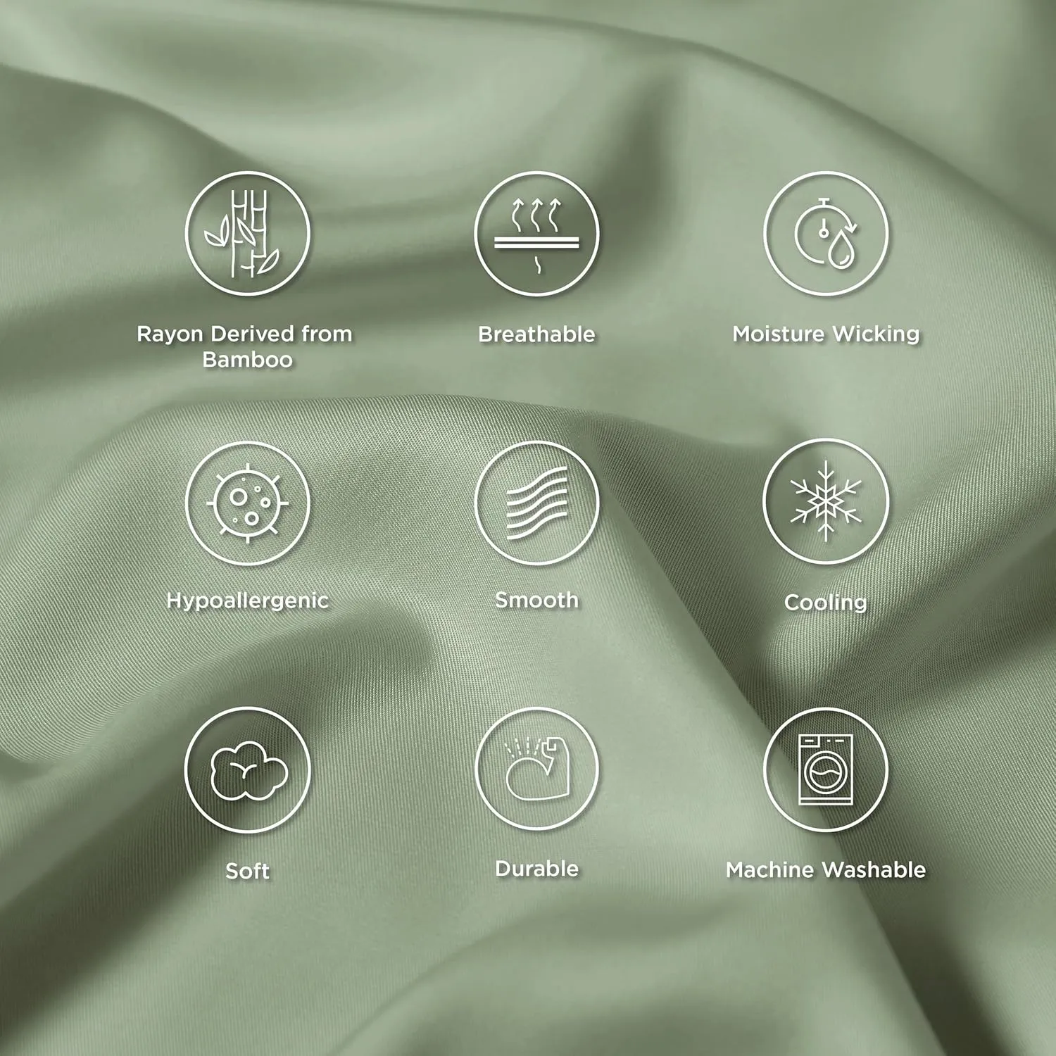 Bedsure Cooling Pillow Cases Queen Size Set of 2, Rayon Derived from Bamboo Cooling Pillowcase for Hot Sleepers, Cool Pillow Covers with Envelope Closure for Women Men, Sage Green, 20x30 Inches