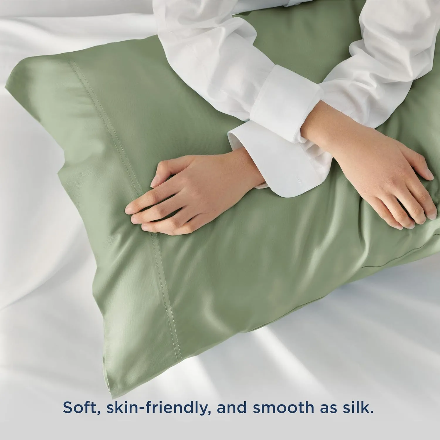 Bedsure Cooling Pillow Cases Queen Size Set of 2, Rayon Derived from Bamboo Cooling Pillowcase for Hot Sleepers, Cool Pillow Covers with Envelope Closure for Women Men, Sage Green, 20x30 Inches