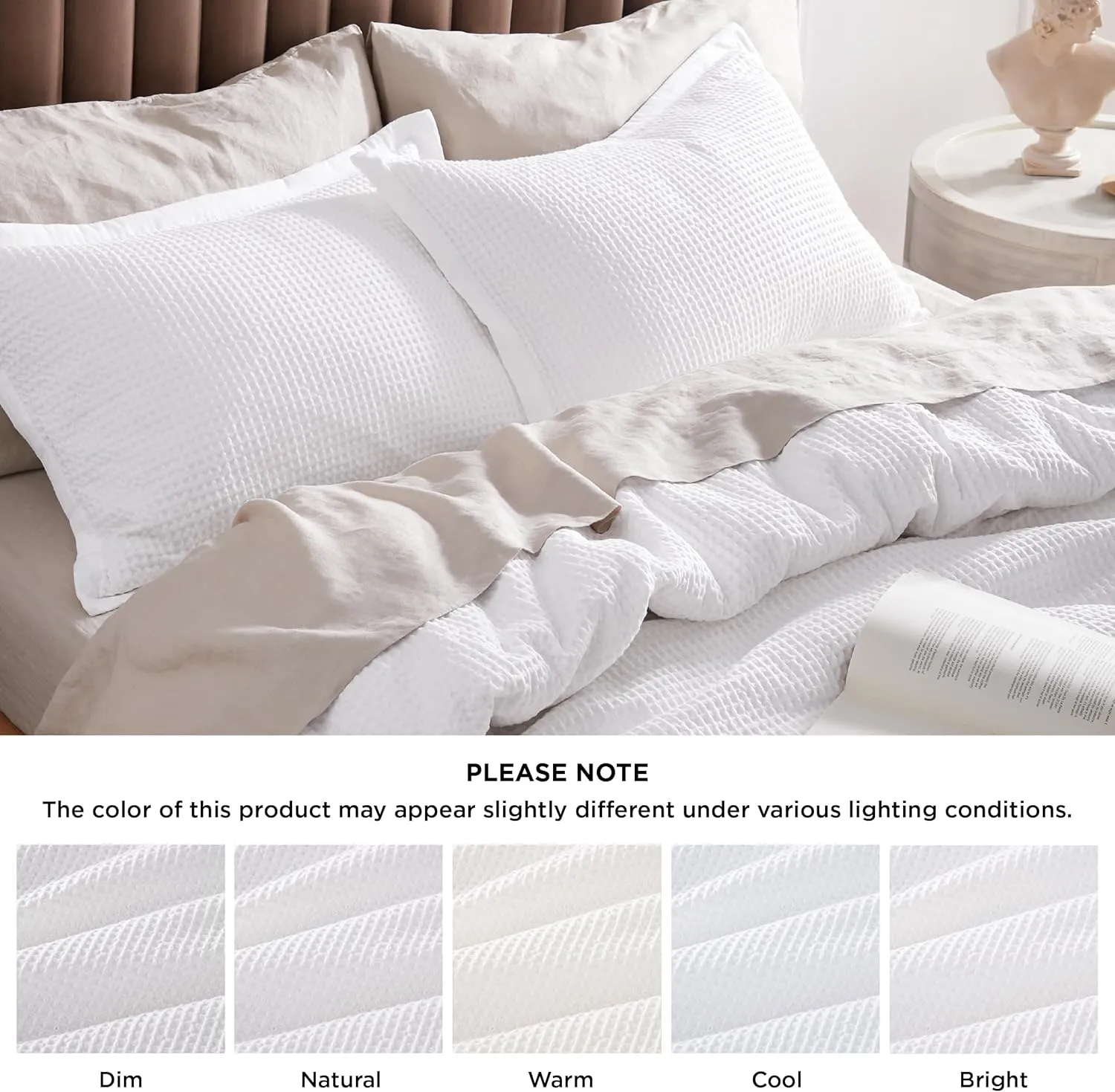 Bedsure Cotton Duvet Cover King - 100% Cotton Waffle Weave Bright White Duvet Cover King Size, GentleSoft™ and Breathable Bedding Set for All Season, 3 Pieces, 104"x90"
