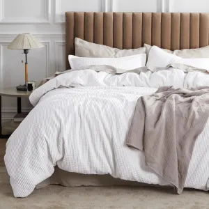 Bedsure Cotton Duvet Cover King - 100% Cotton Waffle Weave Bright White Duvet Cover King Size, GentleSoft™ and Breathable Bedding Set for All Season, 3 Pieces, 104"x90"