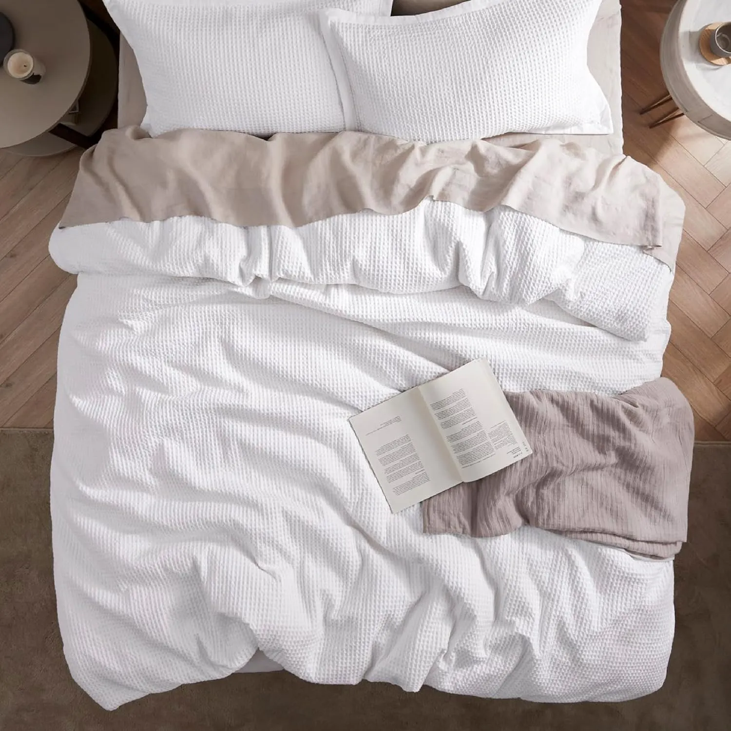 Bedsure Cotton Duvet Cover King - 100% Cotton Waffle Weave Bright White Duvet Cover King Size, GentleSoft™ and Breathable Bedding Set for All Season, 3 Pieces, 104"x90"