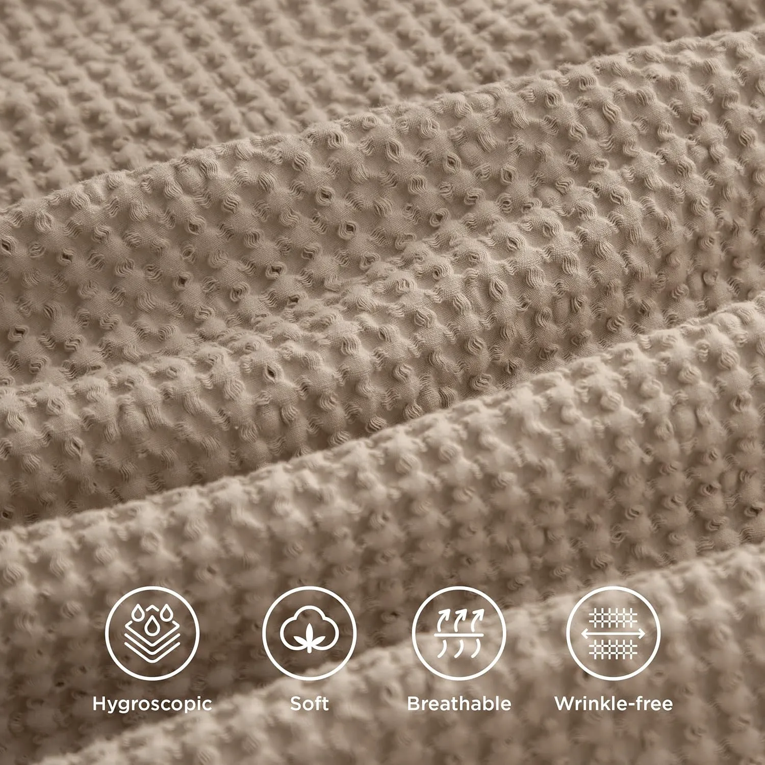 Bedsure Cotton Duvet Cover Queen - 100% Cotton Waffle Weave Khaki Duvet Cover Queen Size, GentleSoft™ and Breathable Tan Bedding Set for All Season, 3 Pieces, 90"x90"
