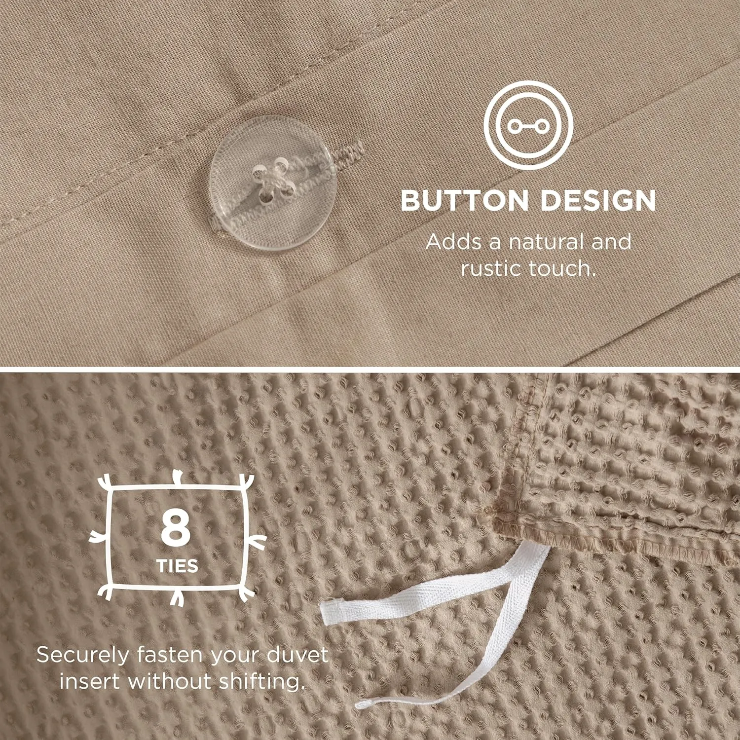 Bedsure Cotton Duvet Cover Queen - 100% Cotton Waffle Weave Khaki Duvet Cover Queen Size, GentleSoft™ and Breathable Tan Bedding Set for All Season, 3 Pieces, 90"x90"