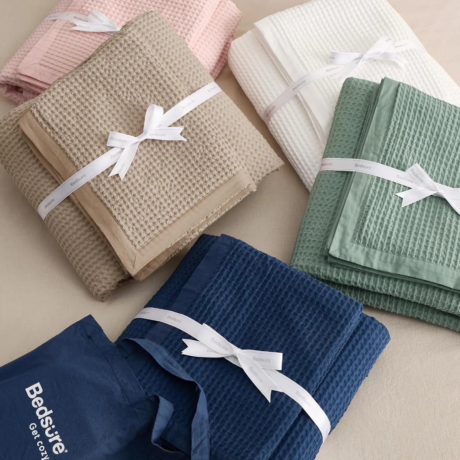 Bedsure Cotton Duvet Cover Queen - 100% Cotton Waffle Weave Khaki Duvet Cover Queen Size, GentleSoft™ and Breathable Tan Bedding Set for All Season, 3 Pieces, 90"x90"