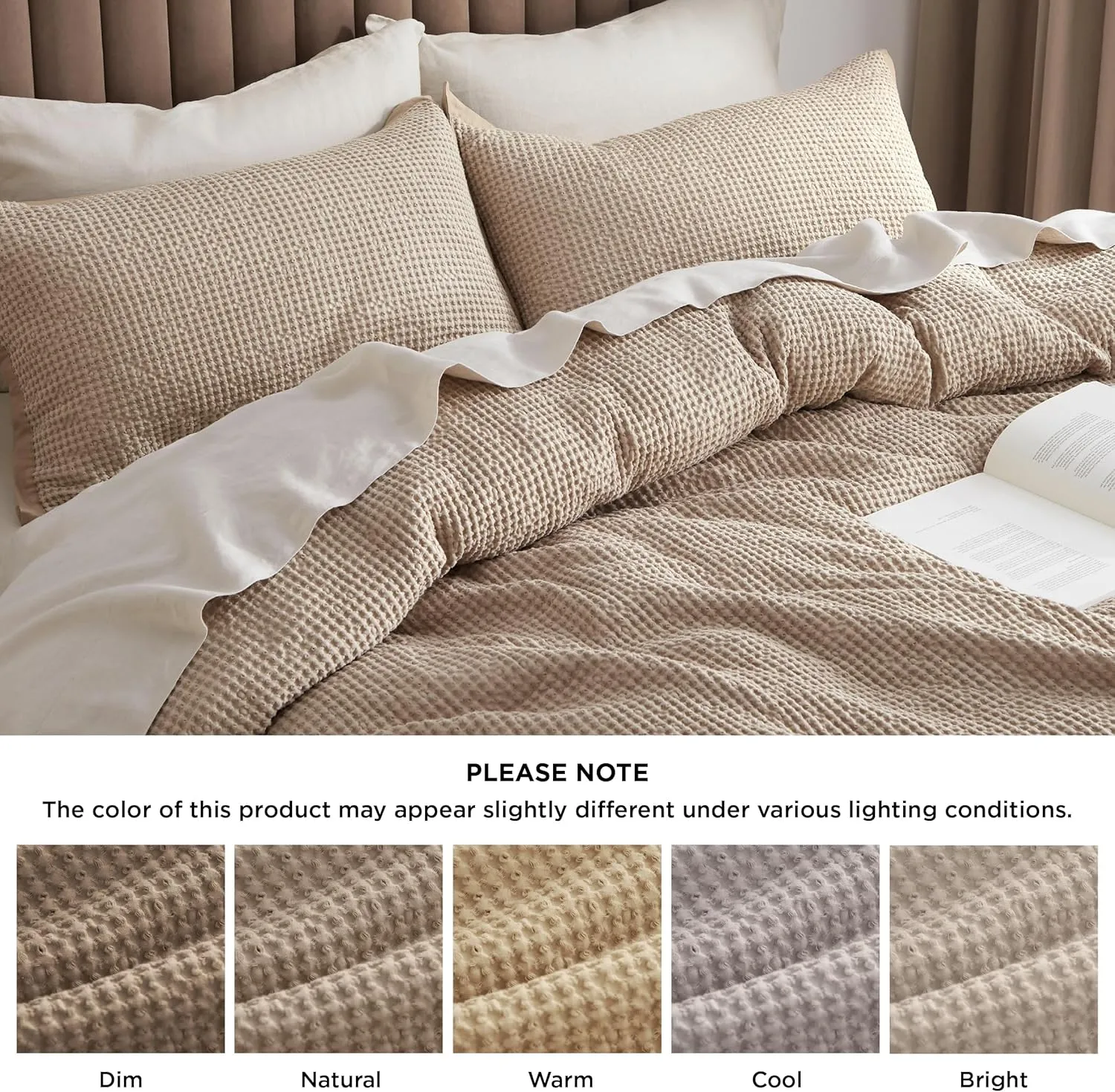 Bedsure Cotton Duvet Cover Queen - 100% Cotton Waffle Weave Khaki Duvet Cover Queen Size, GentleSoft™ and Breathable Tan Bedding Set for All Season, 3 Pieces, 90"x90"