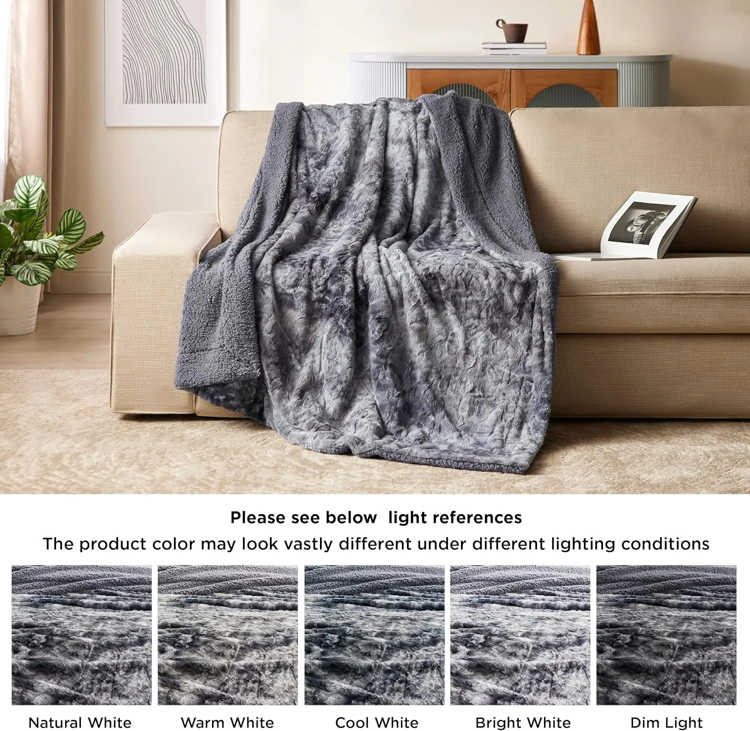 Bedsure Sherpa Fluffy Blanket Twin Size - Fleece Soft and Cozy Throw for Women, Plush & Fuzzy Faux Fur Blanket for Couch, Sofa and Bed, Tie Dye Design, Grey, 60x80 Inches