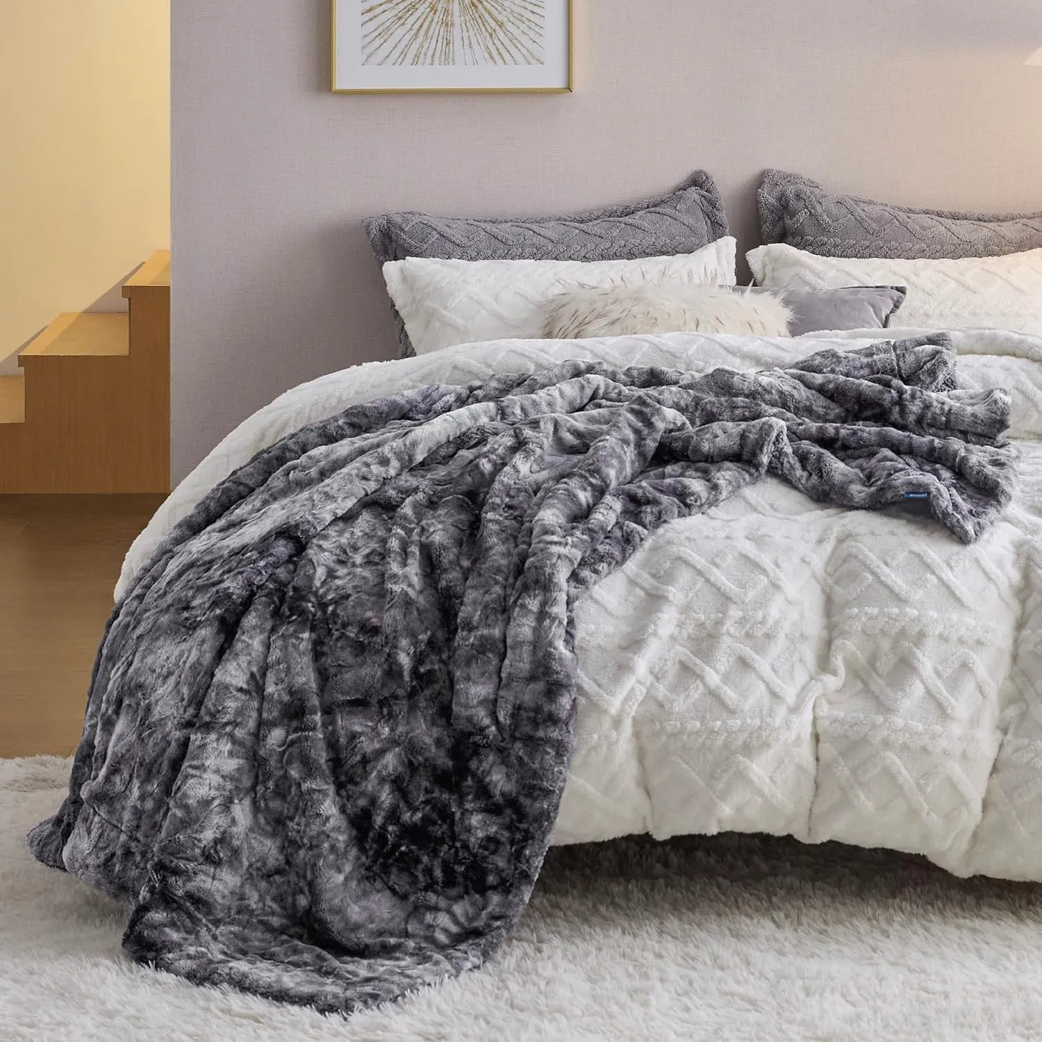 Bedsure Sherpa Fluffy Blanket Twin Size - Fleece Soft and Cozy Throw for Women, Plush & Fuzzy Faux Fur Blanket for Couch, Sofa and Bed, Tie Dye Design, Grey, 60x80 Inches