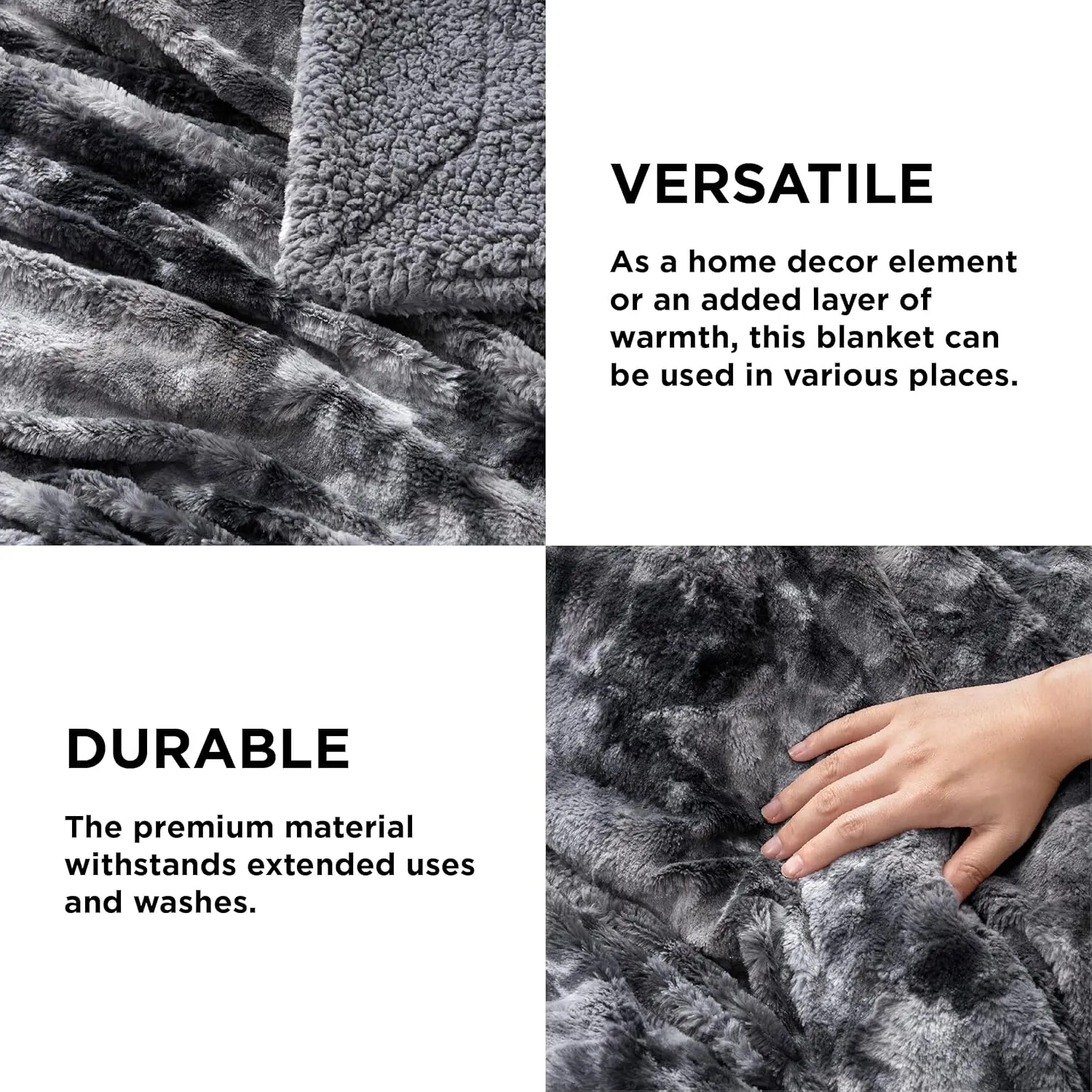 Bedsure Sherpa Fluffy Blanket Twin Size - Fleece Soft and Cozy Throw for Women, Plush & Fuzzy Faux Fur Blanket for Couch, Sofa and Bed, Tie Dye Design, Grey, 60x80 Inches