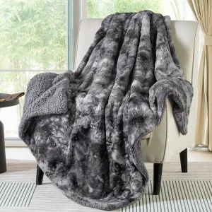 Bedsure Sherpa Fluffy Blanket Twin Size - Fleece Soft and Cozy Throw for Women, Plush & Fuzzy Faux Fur Blanket for Couch, Sofa and Bed, Tie Dye Design, Grey, 60x80 Inches