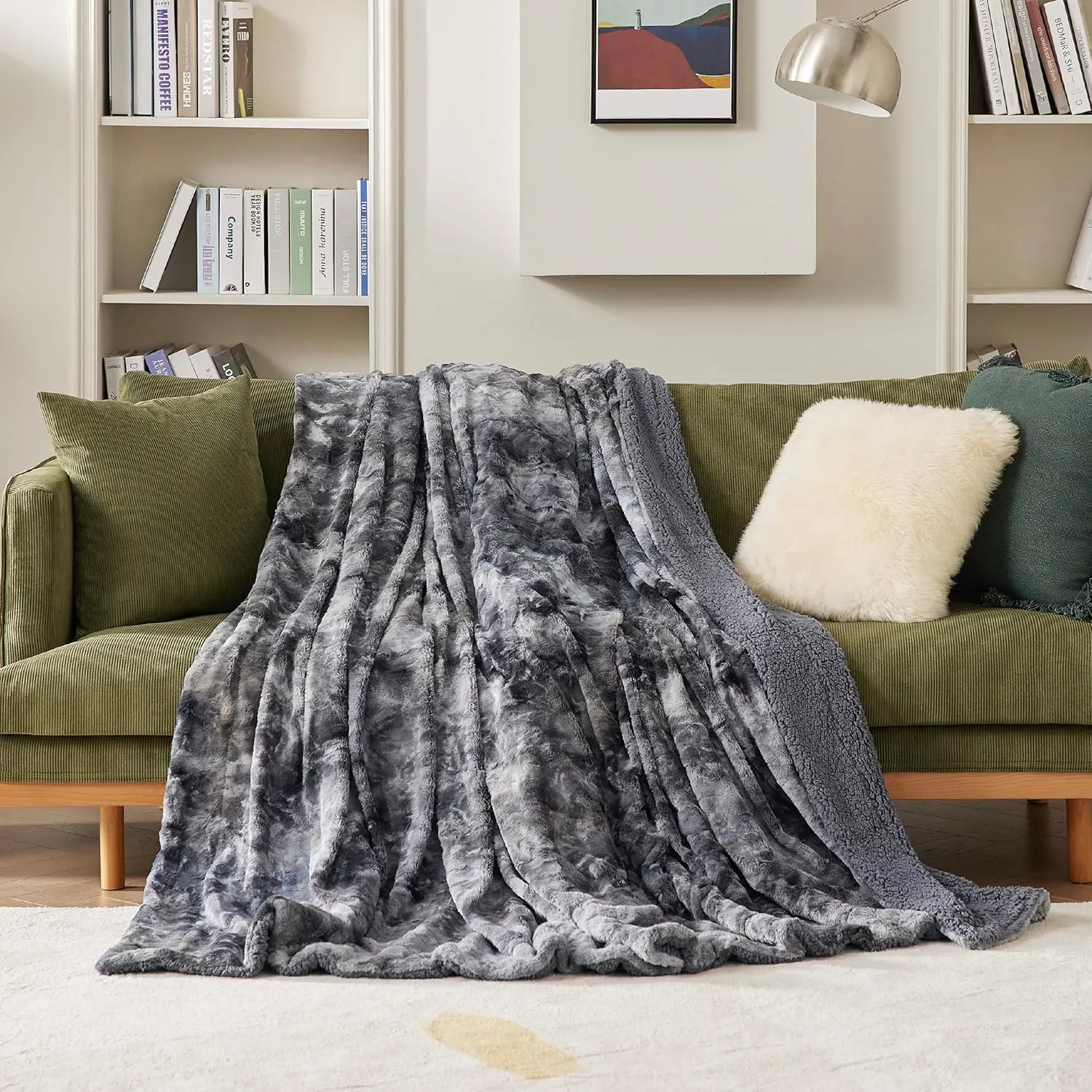 Bedsure Sherpa Fluffy Blanket Twin Size - Fleece Soft and Cozy Throw for Women, Plush & Fuzzy Faux Fur Blanket for Couch, Sofa and Bed, Tie Dye Design, Grey, 60x80 Inches