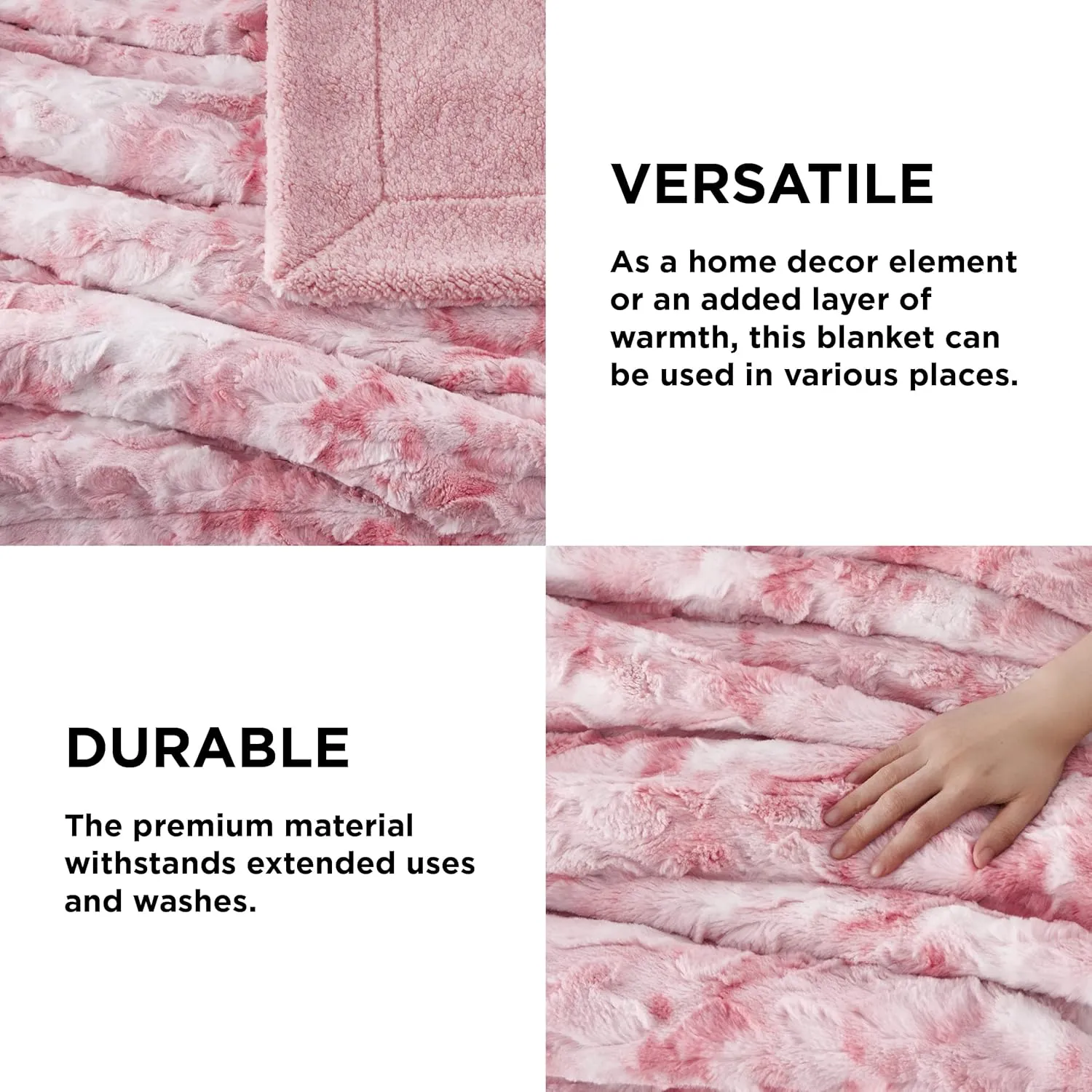 Bedsure Sherpa Fluffy Blanket Twin Size - Fleece Soft and Cozy Throw for Women, Plush & Fuzzy Faux Fur Blanket for Couch, Sofa and Bed, Tie Dye Design, Pink, 60x80 Inches