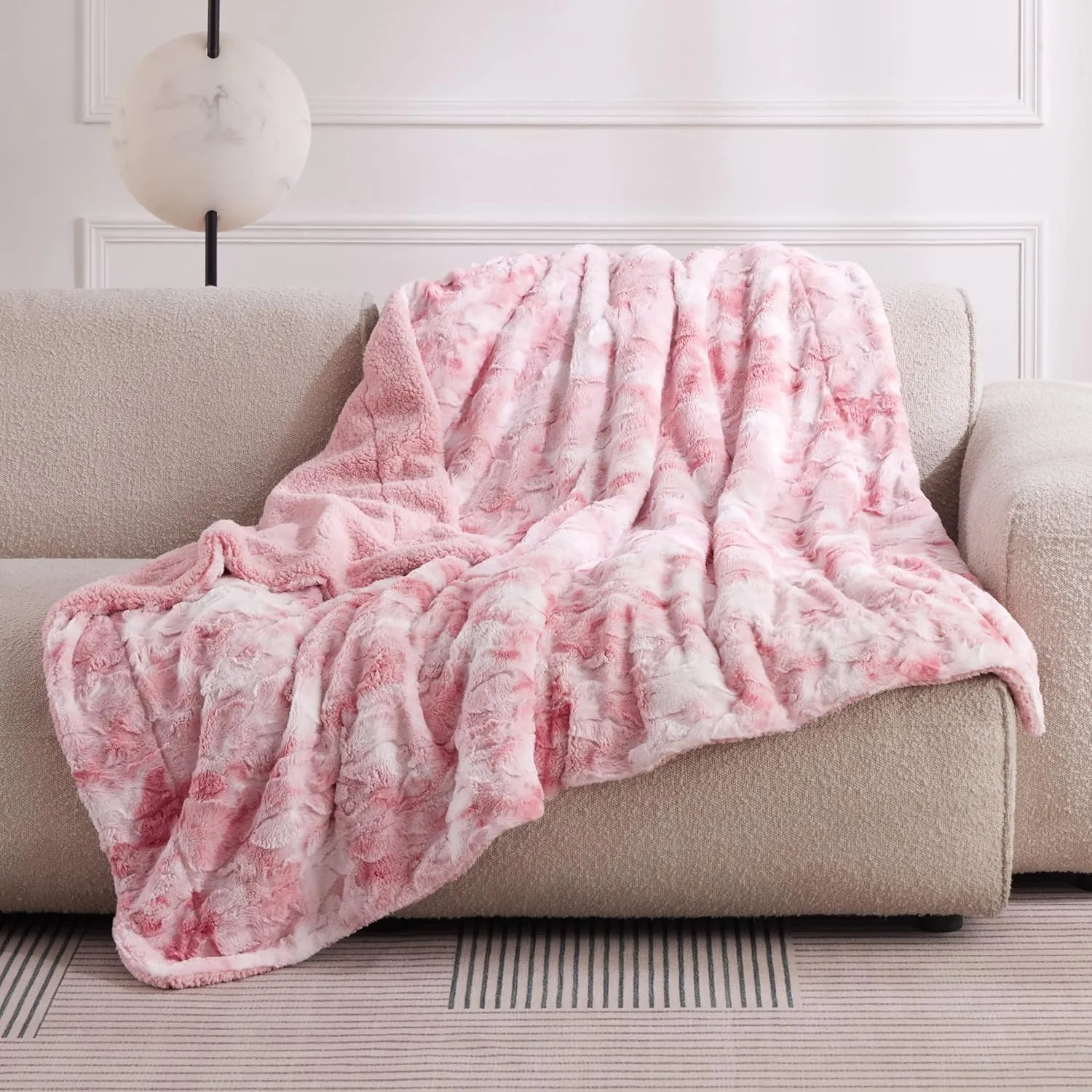 Bedsure Sherpa Fluffy Blanket Twin Size - Fleece Soft and Cozy Throw for Women, Plush & Fuzzy Faux Fur Blanket for Couch, Sofa and Bed, Tie Dye Design, Pink, 60x80 Inches