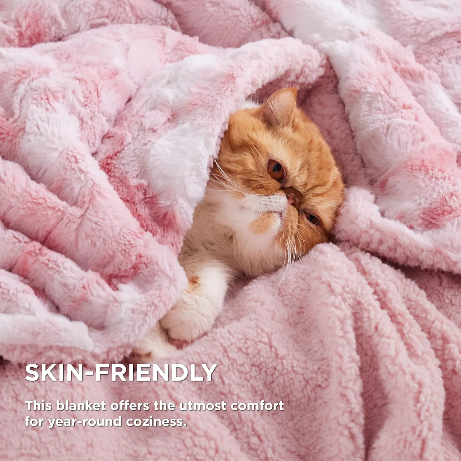 Bedsure Sherpa Fluffy Blanket Twin Size - Fleece Soft and Cozy Throw for Women, Plush & Fuzzy Faux Fur Blanket for Couch, Sofa and Bed, Tie Dye Design, Pink, 60x80 Inches