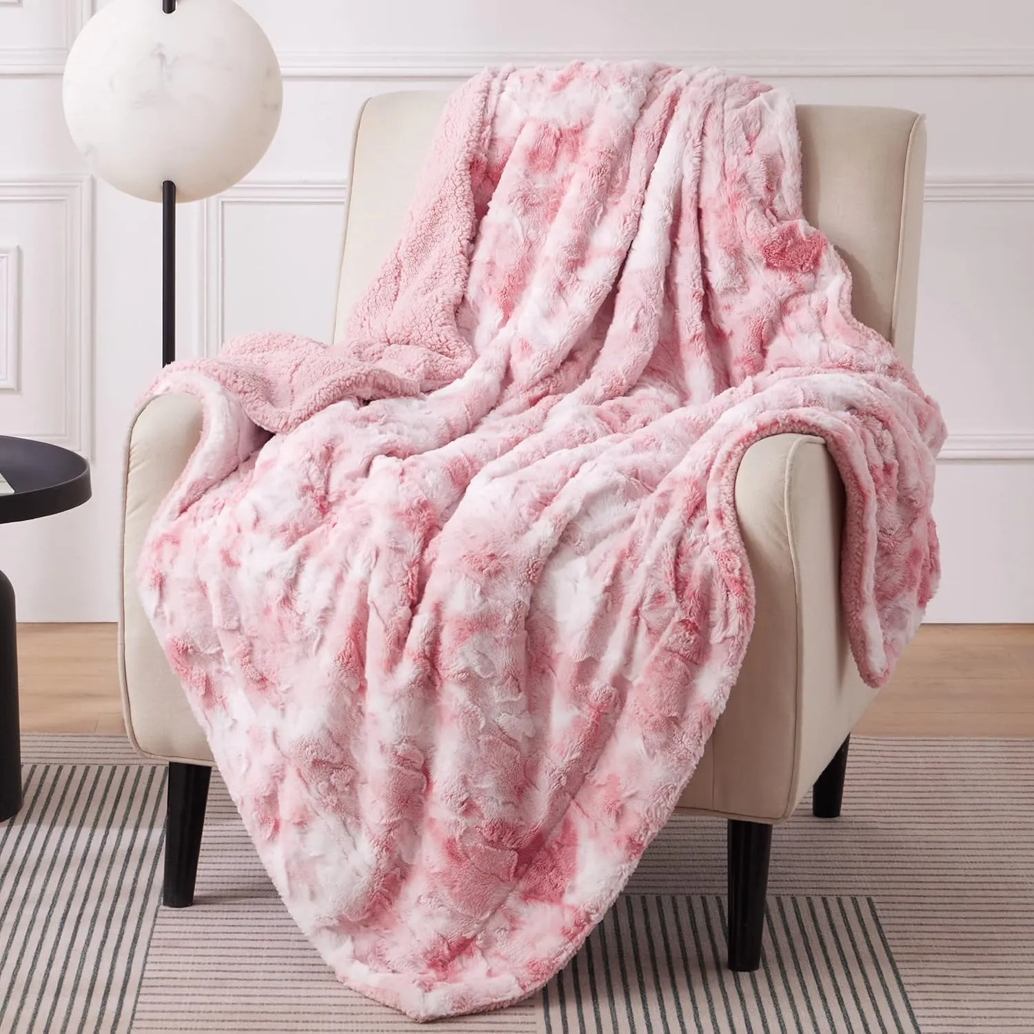 Bedsure Sherpa Fluffy Blanket Twin Size - Fleece Soft and Cozy Throw for Women, Plush & Fuzzy Faux Fur Blanket for Couch, Sofa and Bed, Tie Dye Design, Pink, 60x80 Inches