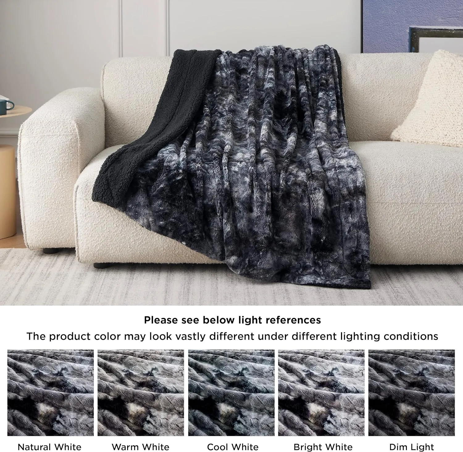 Bedsure Sherpa Fluffy Throw Blanket -Fleece Soft, Warm and Cozy Throw for Women, Plush & Fuzzy Faux Fur Blanket for Couch, Sofa and Bed Decor, Tie Dye Design, Black, 50x60 Inches