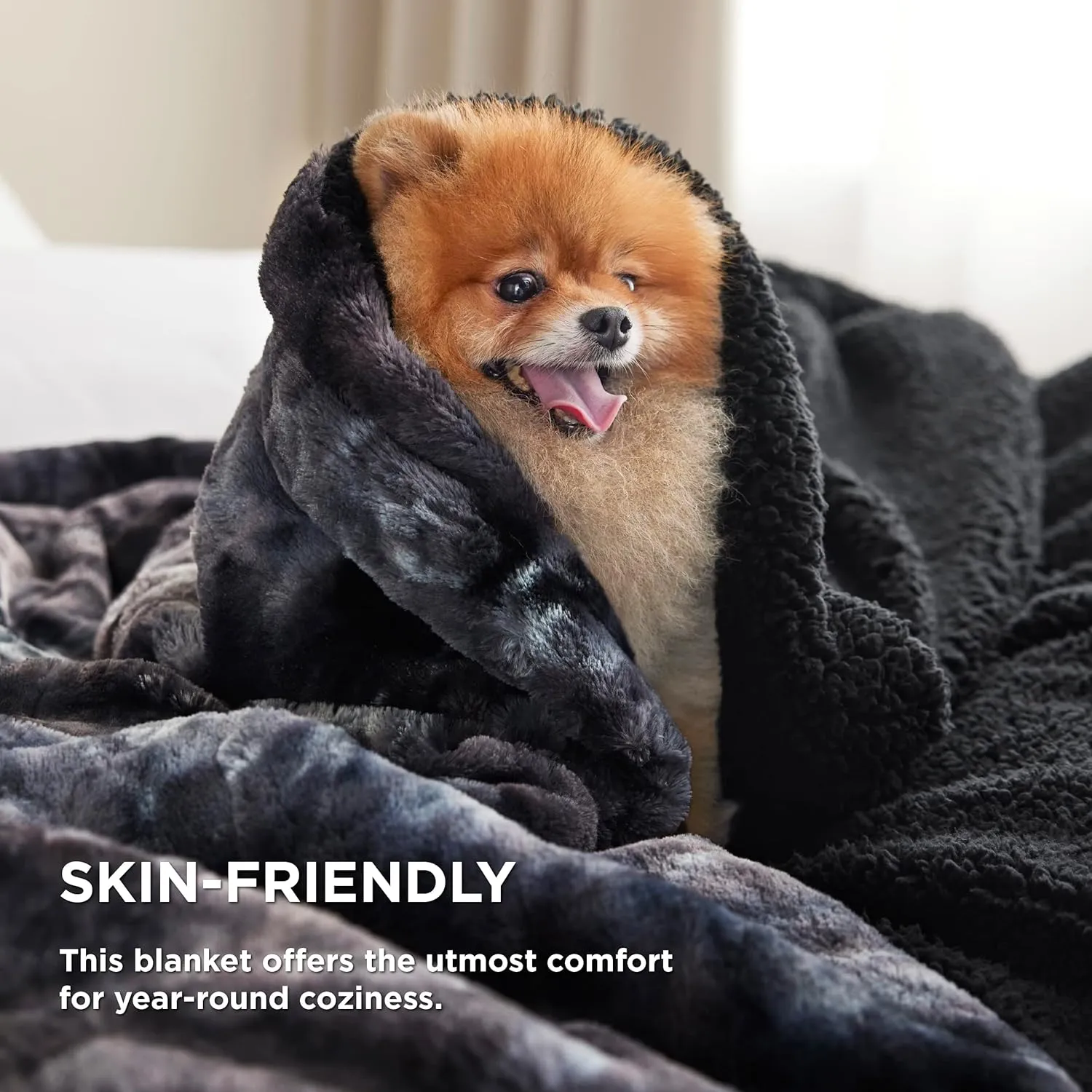 Bedsure Sherpa Fluffy Throw Blanket -Fleece Soft, Warm and Cozy Throw for Women, Plush & Fuzzy Faux Fur Blanket for Couch, Sofa and Bed Decor, Tie Dye Design, Black, 50x60 Inches