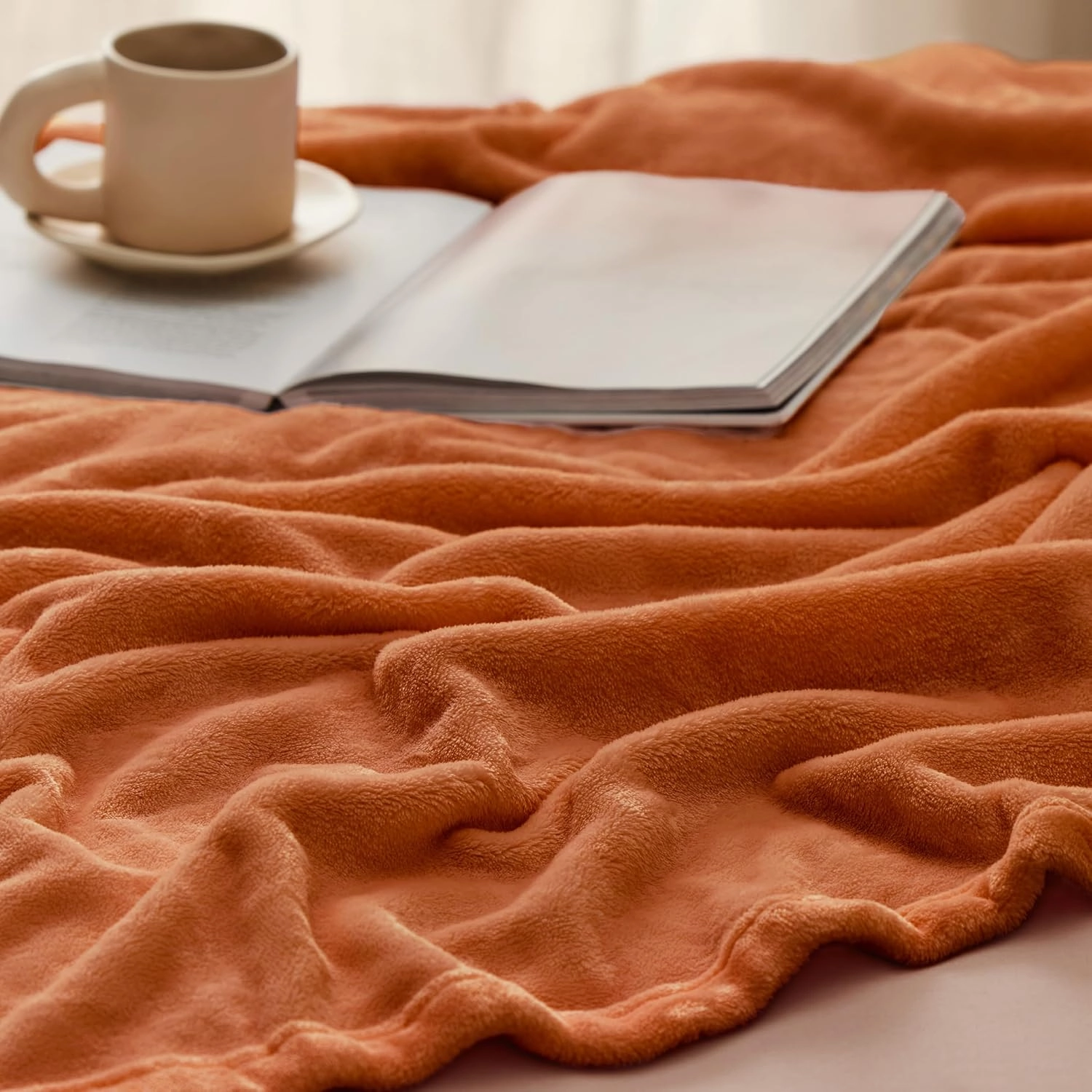 Bedsure Fleece Blanket Twin Size Burnt Orange - 300GSM Lightweight Plush Fuzzy Cozy Soft Warm Blanket for Bed, Sofa, Couch, Travel, Camping, 60x80 inches