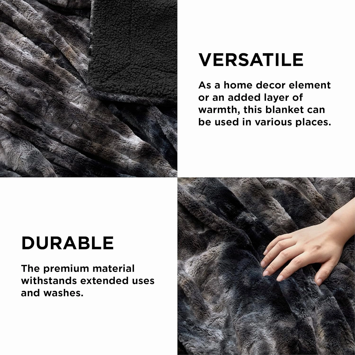 Bedsure Sherpa Fluffy Blanket Twin Size - Fleece Soft and Cozy Throw for Women, Plush & Fuzzy Faux Fur Blanket for Couch, Sofa and Bed, Tie Dye Design, Black, 60x80 Inches