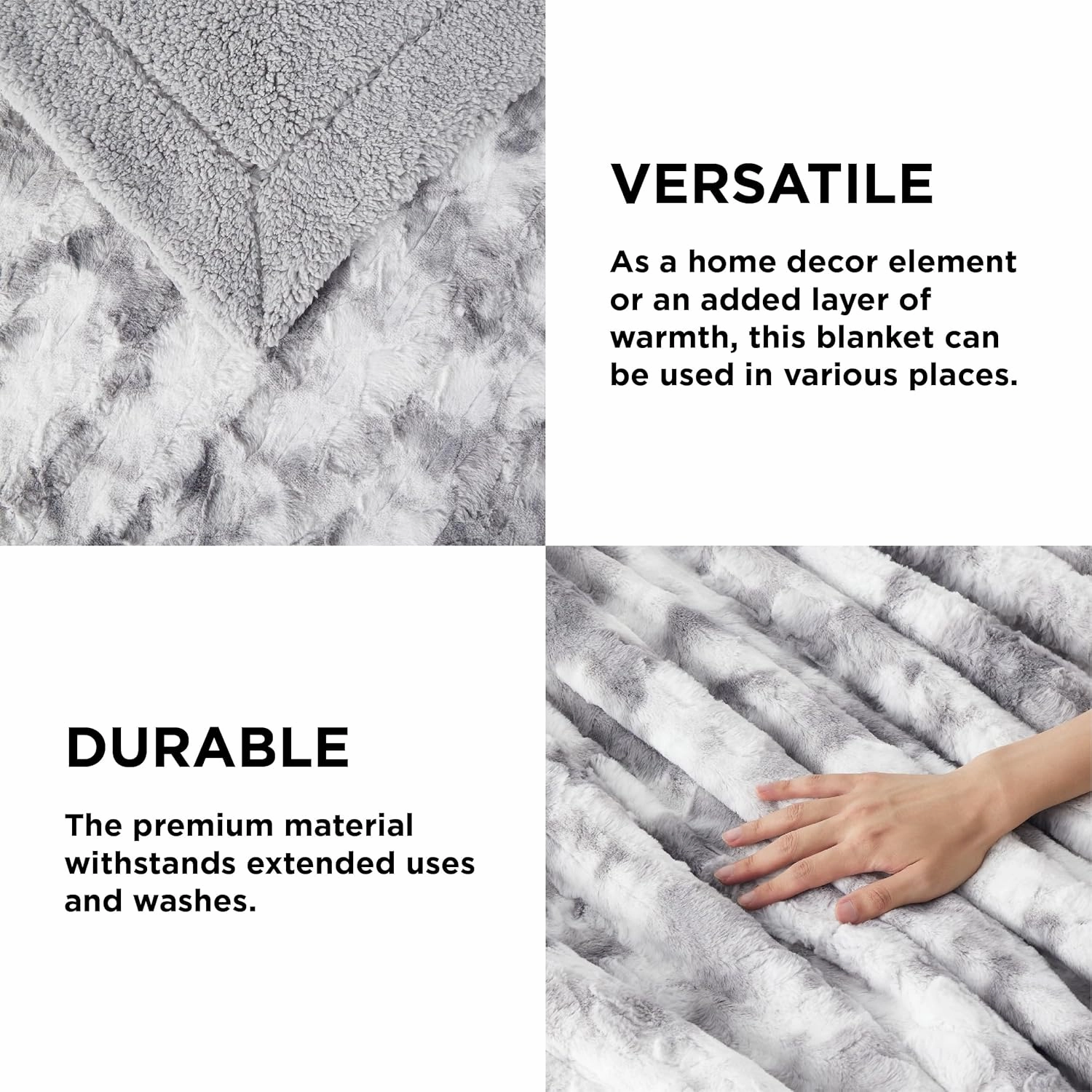 Bedsure Sherpa Fluffy Blanket Twin Size - Fleece Soft and Cozy Throw for Women, Plush & Fuzzy Faux Fur Blanket for Couch, Sofa and Bed, Tie Dye Design, Light Grey, 60x80 Inches