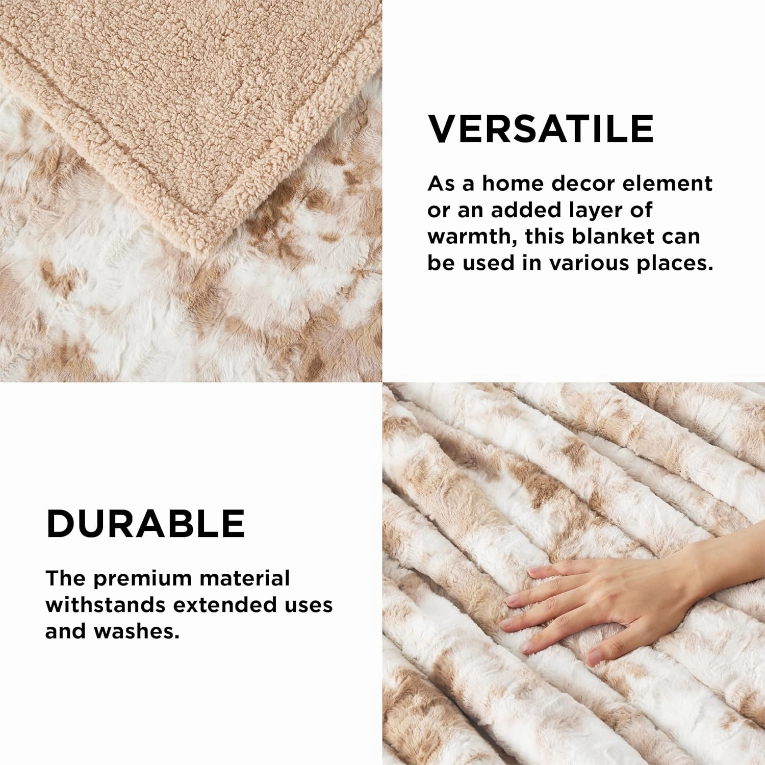Bedsure Sherpa Fluffy Throw Blanket -Fleece Soft, Warm and Cozy Throw for Women, Plush & Fuzzy Faux Fur Blanket for Couch, Sofa and Bed Decor, Tie Dye Design, Beige, 50x60 Inches
