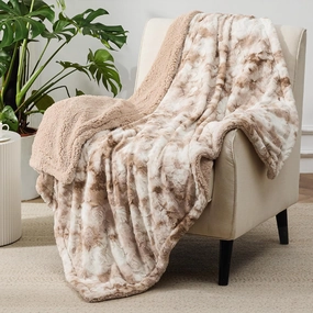Bedsure Sherpa Fluffy Throw Blanket -Fleece Soft, Warm and Cozy Throw for Women, Plush & Fuzzy Faux Fur Blanket for Couch, Sofa and Bed Decor, Tie Dye Design, Beige, 50x60 Inches