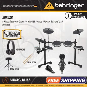 Behringer XD-8USB 5-piece Electronic Drum Set with Headphone, Drum Stool and Drumsticks, Best Beginner Home Practice Digital Drum
