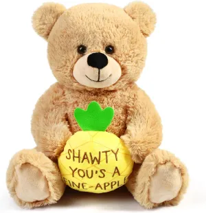 BenBen Shawty U Fine Teddy Bear, Gifts for Her, Women, Girlfriend, Wife, 10 inch Teddy Bear Stuffed Animal with Pineapple, Funny Bear Plush Toy for Birthday, Anniversary, Christmas