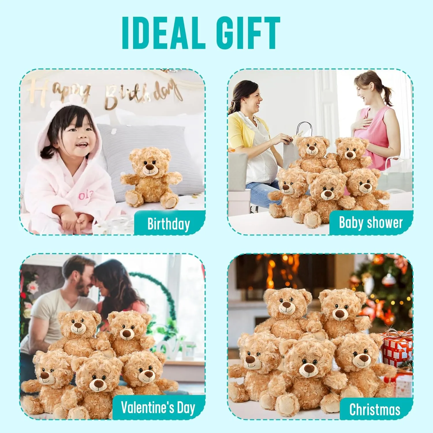 BenBen Teddy Bear Stuffed Animal, 5 Pack 8 inch Small Stuffed Teddy Bear Bulk, Shaggy Plush Toy, Baby Shower Easter Decoration, Gifts for Girlfriend, Anniversary, Birthday (Curly Hair)
