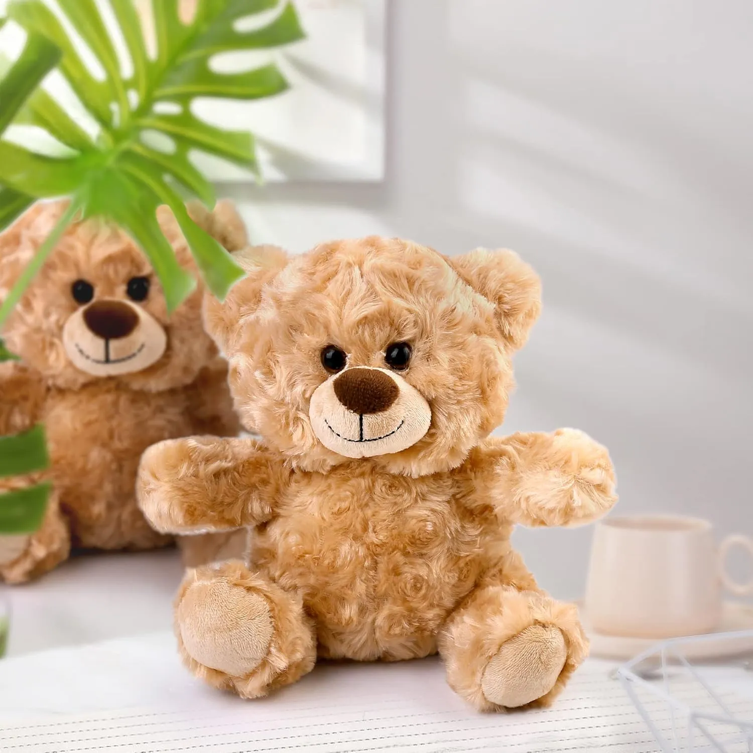 BenBen Teddy Bear Stuffed Animal, 5 Pack 8 inch Small Stuffed Teddy Bear Bulk, Shaggy Plush Toy, Baby Shower Easter Decoration, Gifts for Girlfriend, Anniversary, Birthday (Curly Hair)