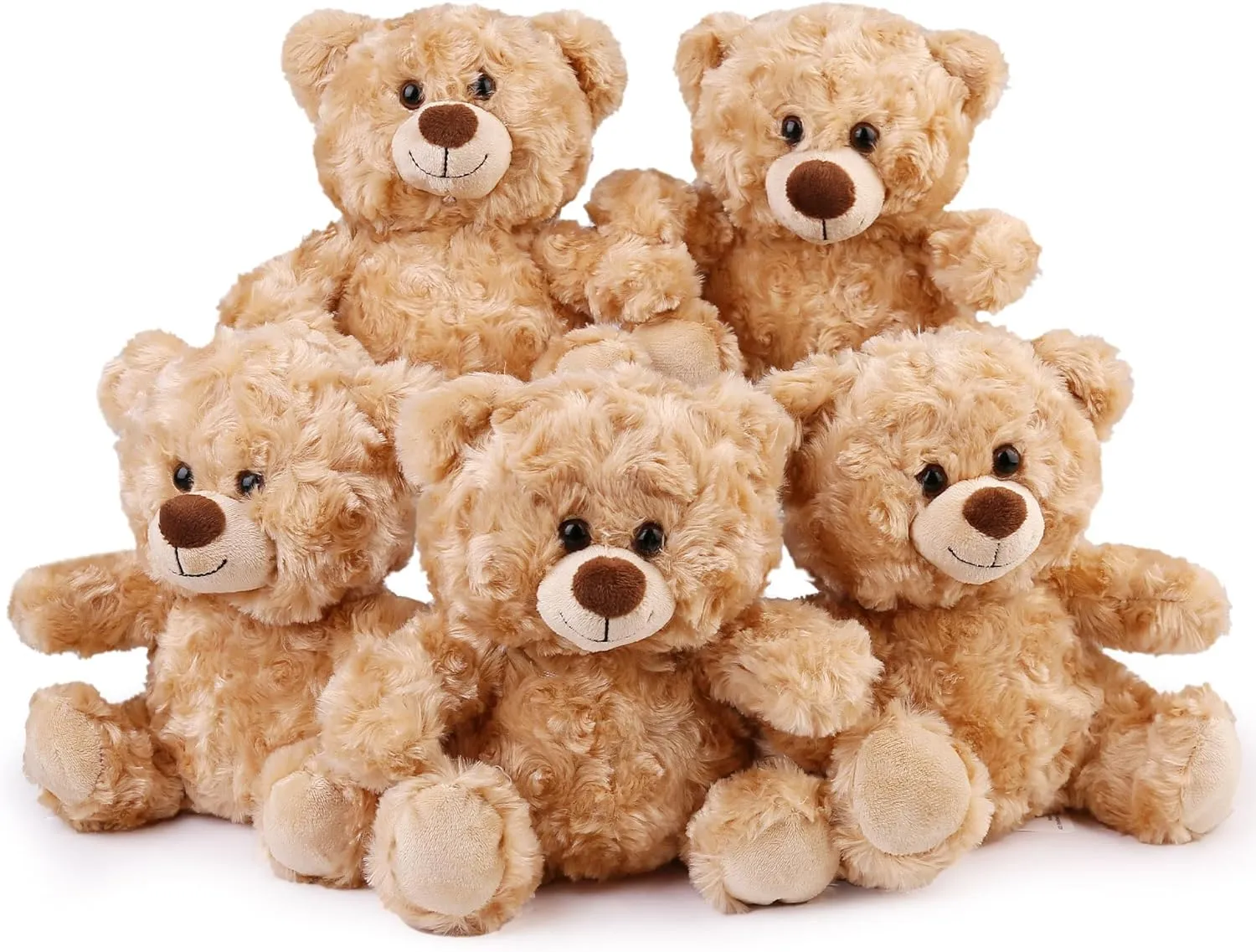 BenBen Teddy Bear Stuffed Animal, 5 Pack 8 inch Small Stuffed Teddy Bear Bulk, Shaggy Plush Toy, Baby Shower Easter Decoration, Gifts for Girlfriend, Anniversary, Birthday (Curly Hair)