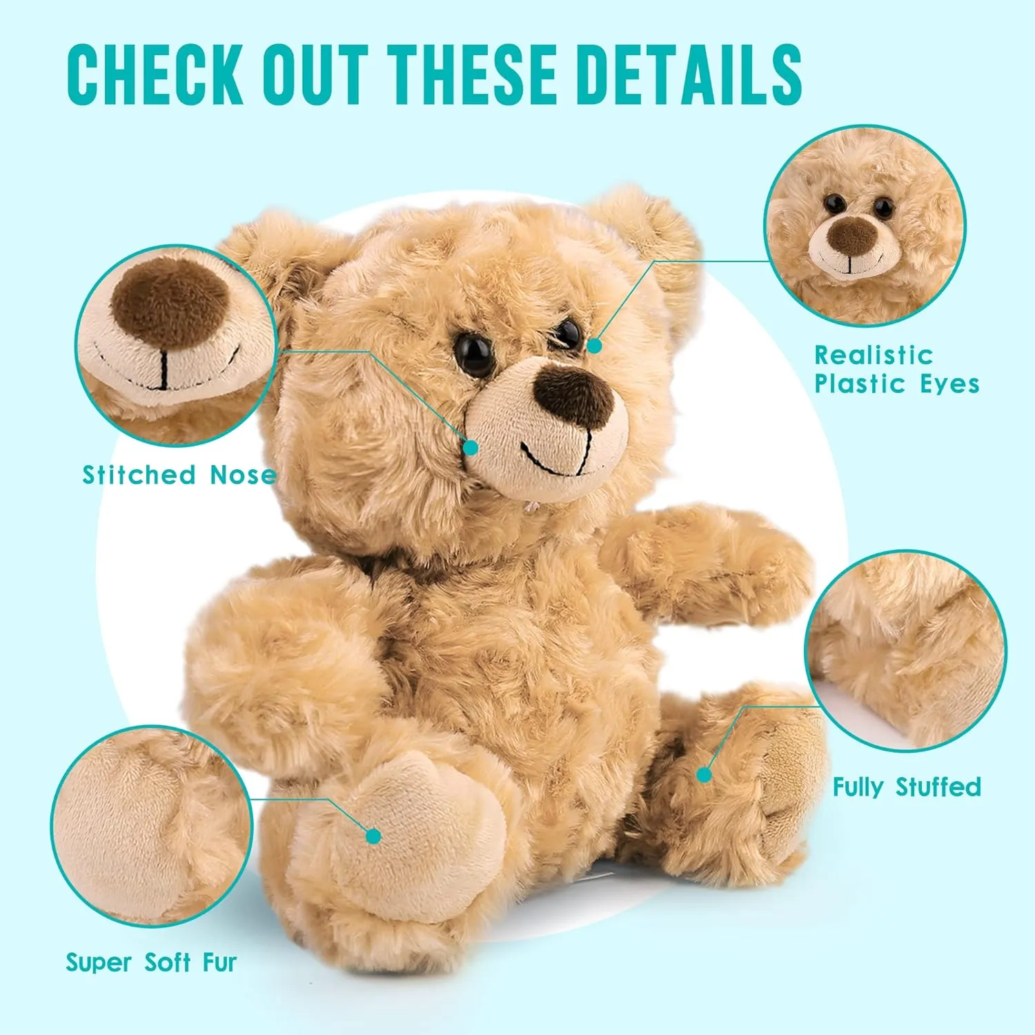 BenBen Teddy Bear Stuffed Animal, 5 Pack 8 inch Small Stuffed Teddy Bear Bulk, Shaggy Plush Toy, Baby Shower Easter Decoration, Gifts for Girlfriend, Anniversary, Birthday (Curly Hair)